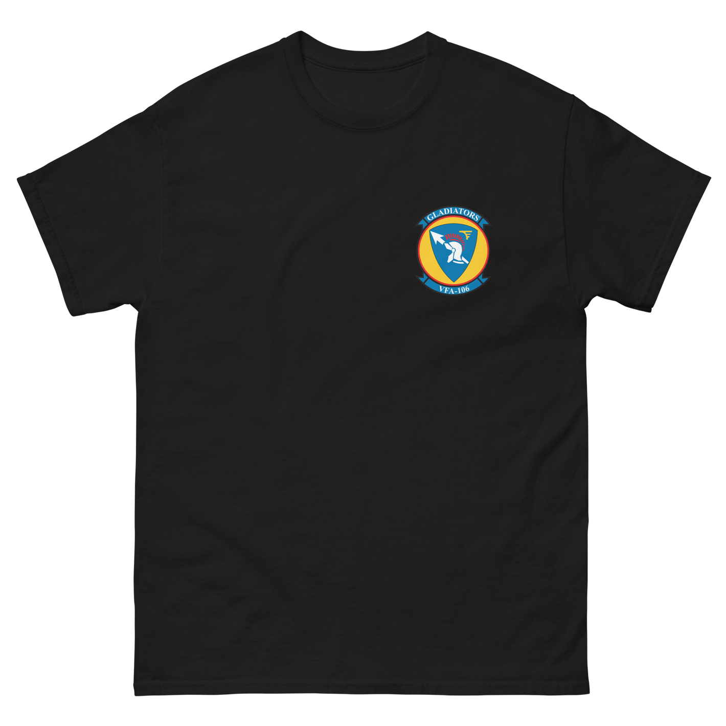 VFA-106 Gladiators Squadron Crest T-Shirt – front view, black