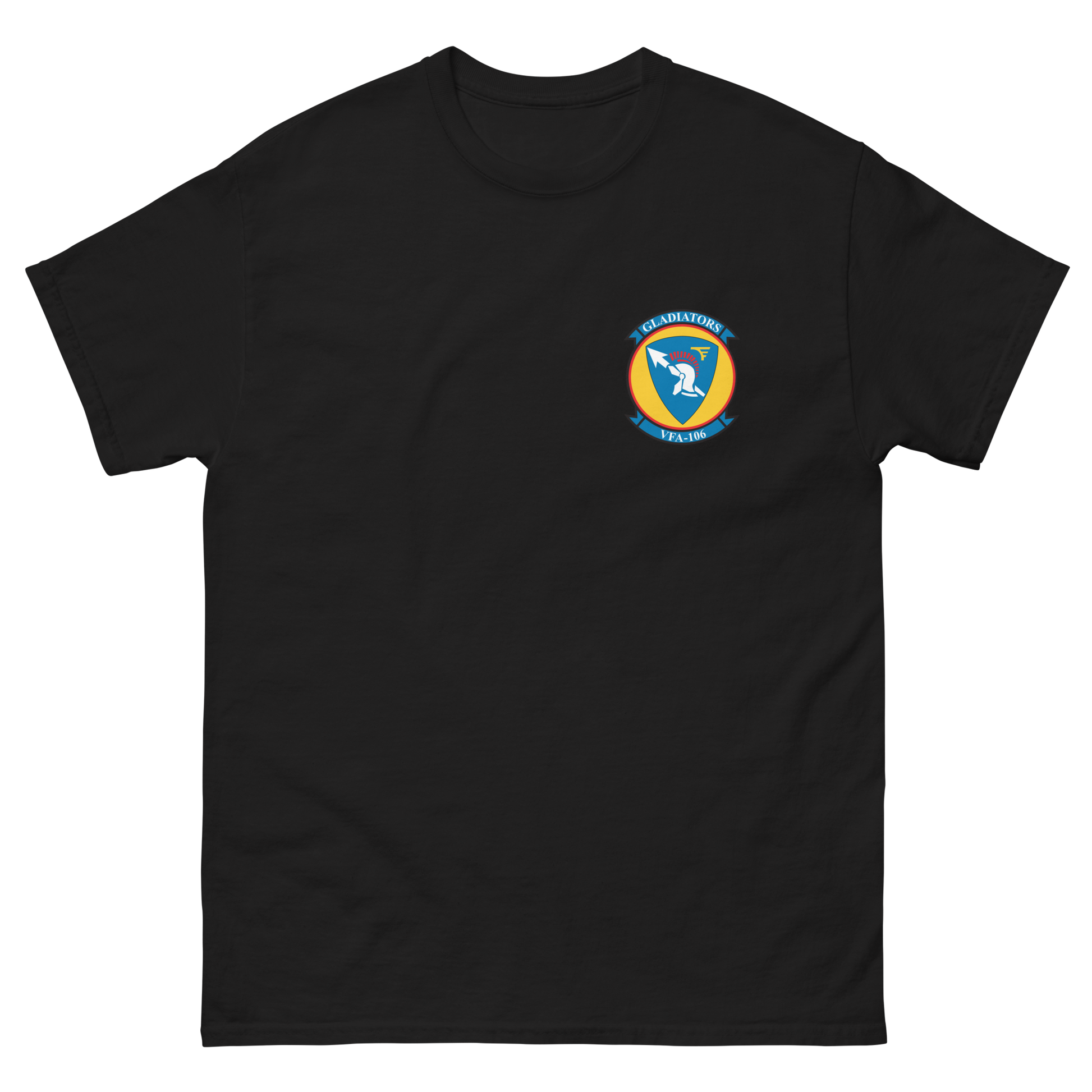 VFA-106 Gladiators Squadron Crest T-Shirt – front view, black