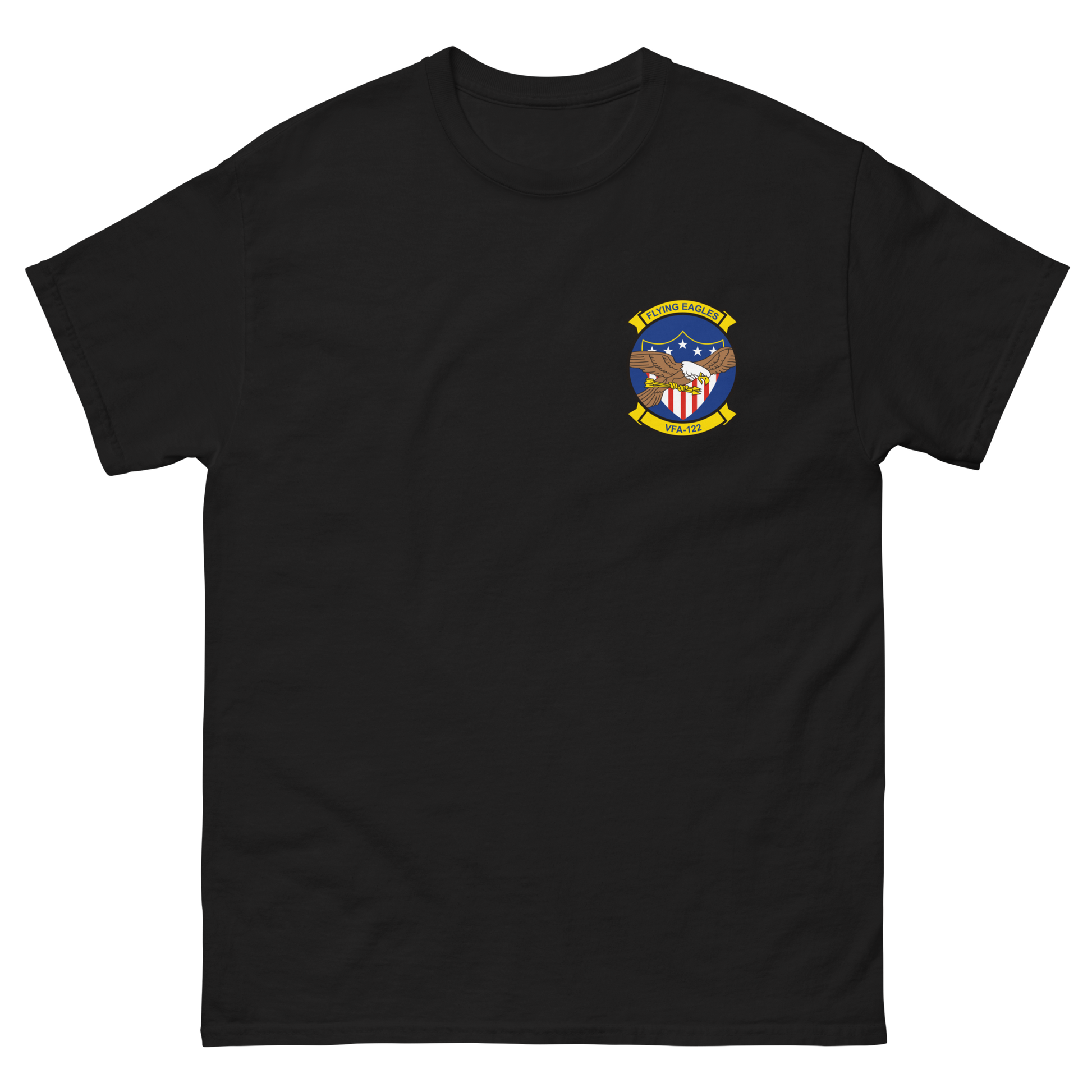 VFA-122 Flying Eagles Squadron Crest T-Shirt – front view, black