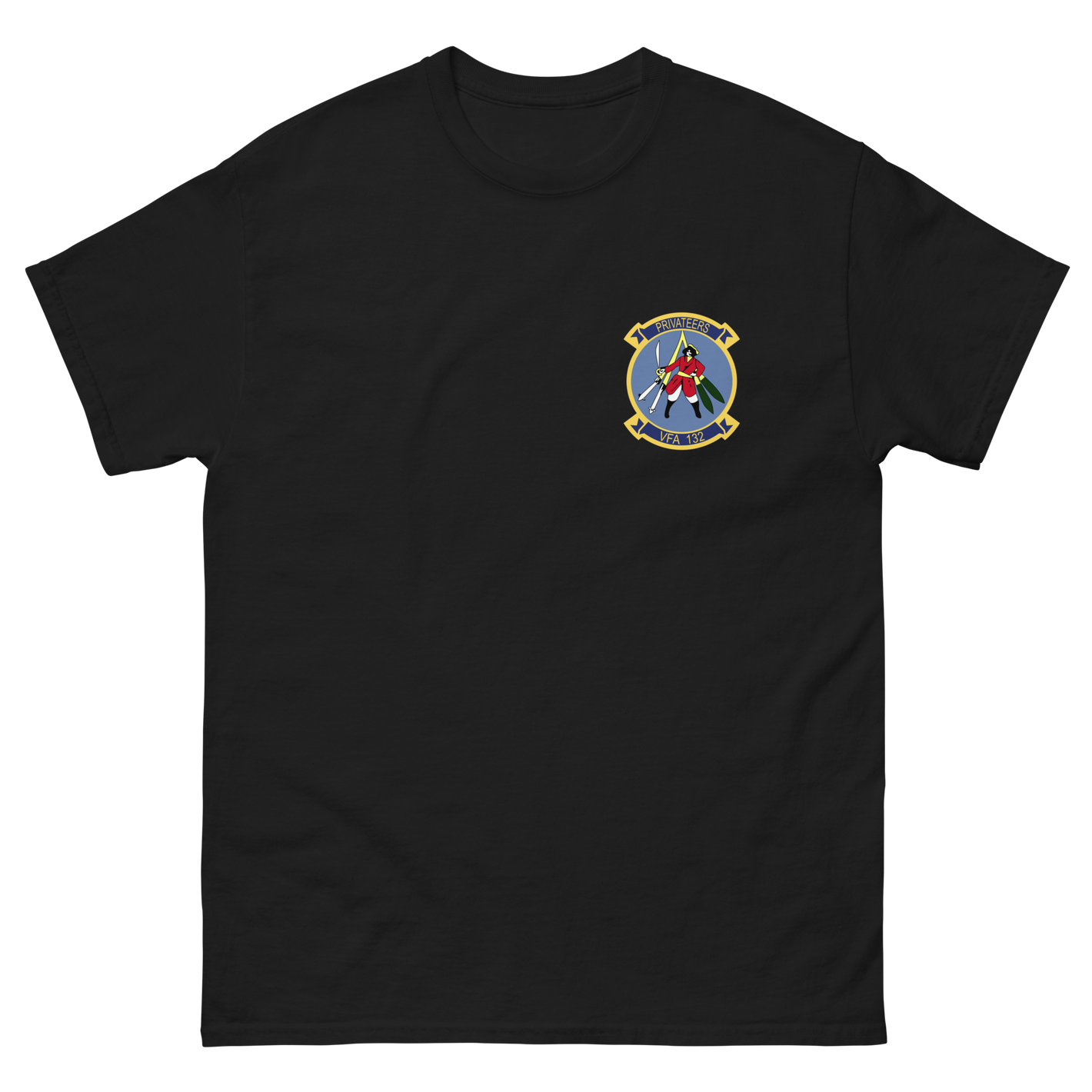 VFA-132 Privateers Squadron Crest T-Shirt – front view, black