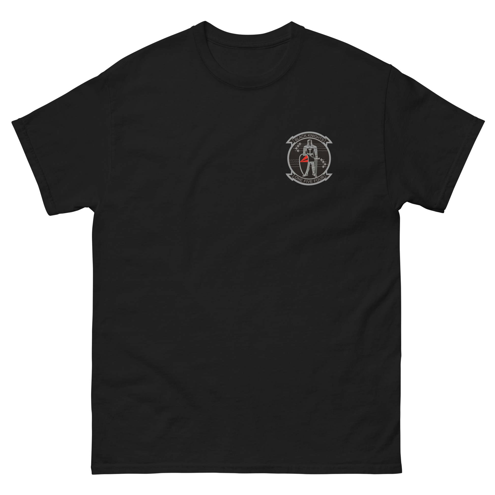 VFA-154 Black Knights Squadron Crest T-Shirt – front view, black