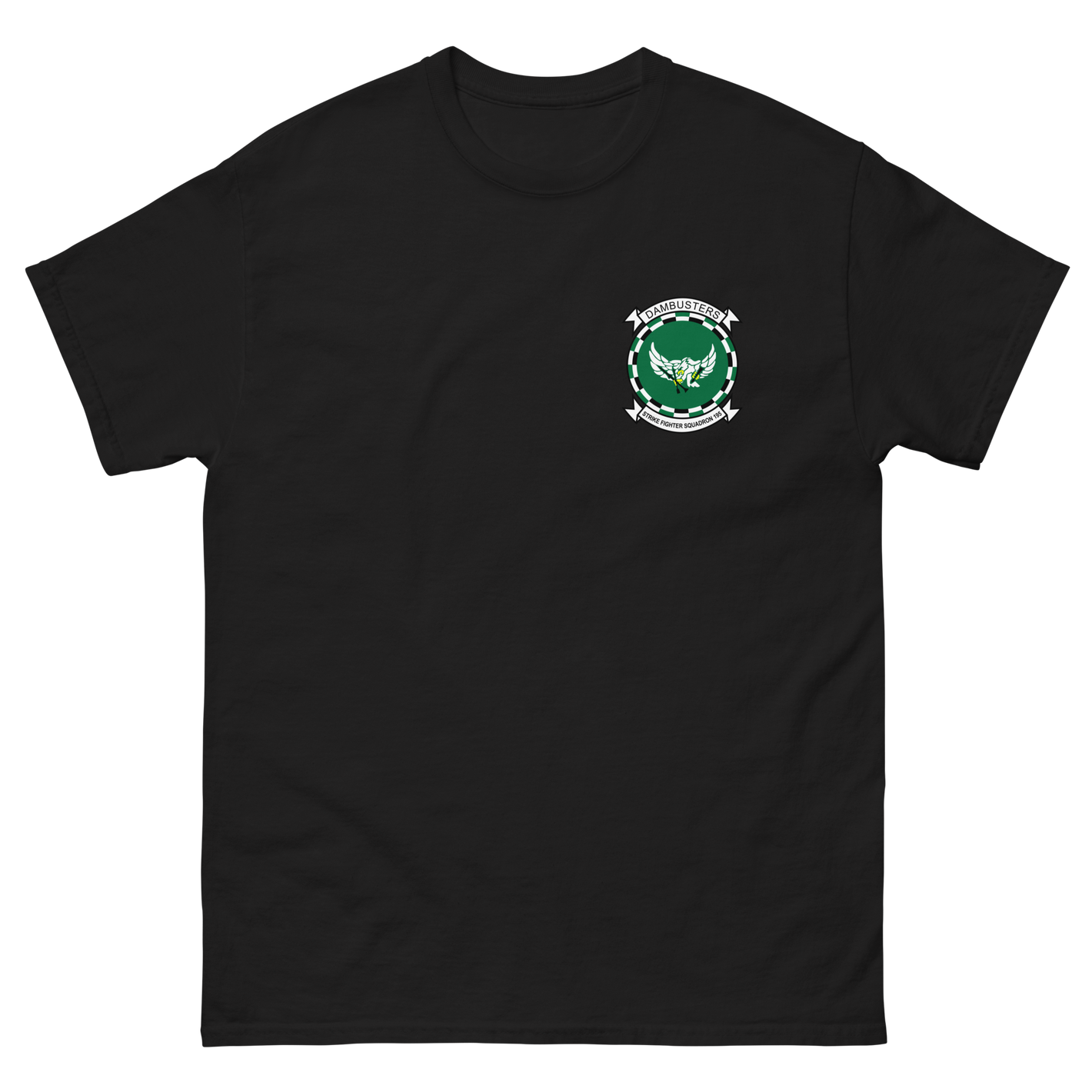 VFA-195 Dambusters Squadron Crest T-Shirt – front view, black
