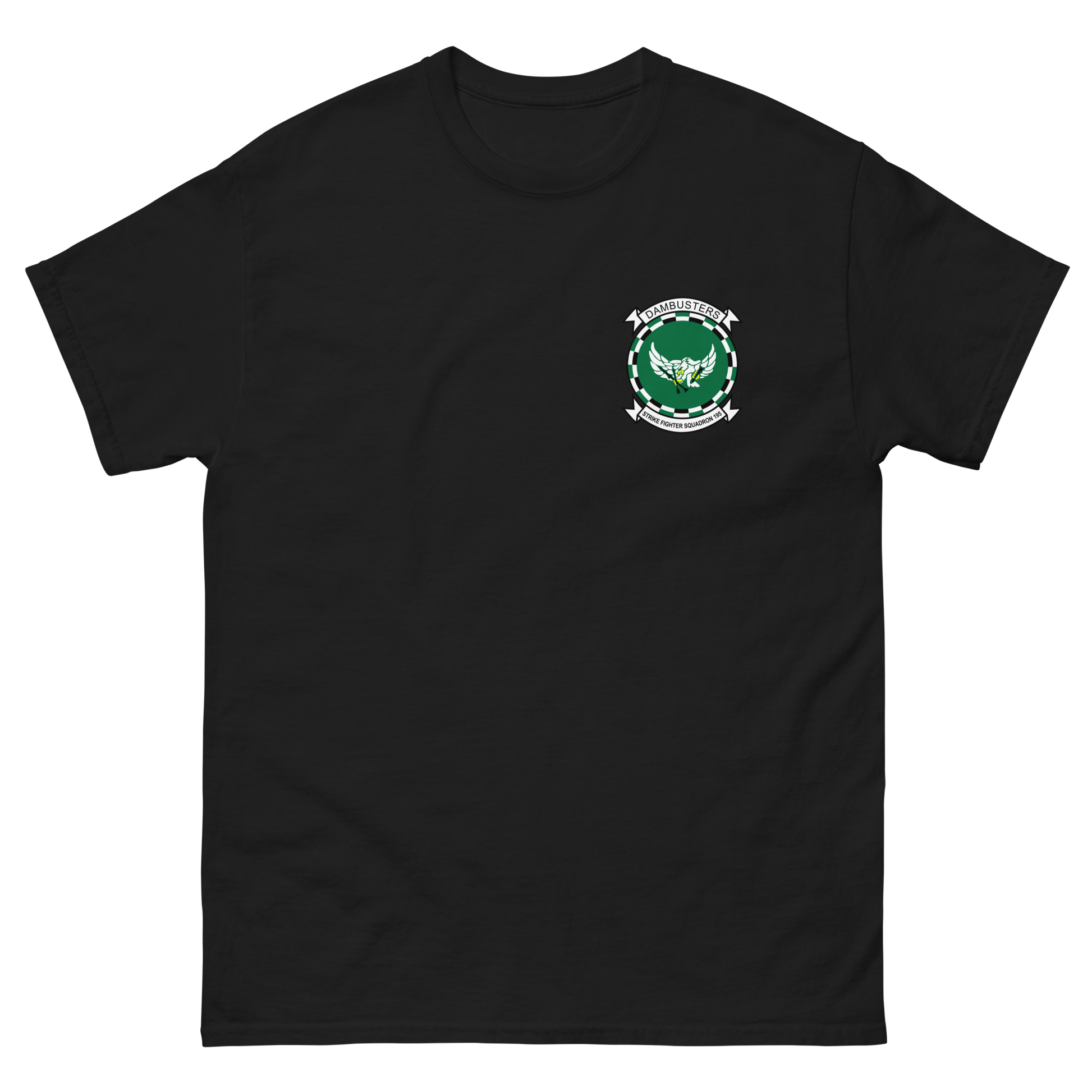 VFA-195 Dambusters Squadron Crest T-Shirt – front view, black