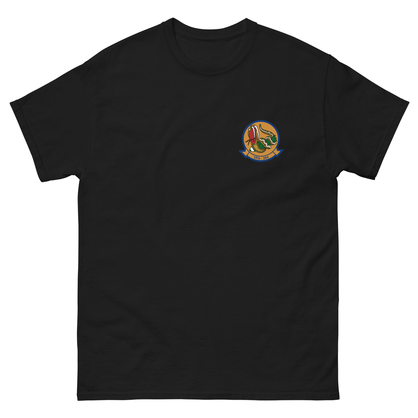 VFA-204 River Rattlers Squadron Crest T-Shirt – front view, black