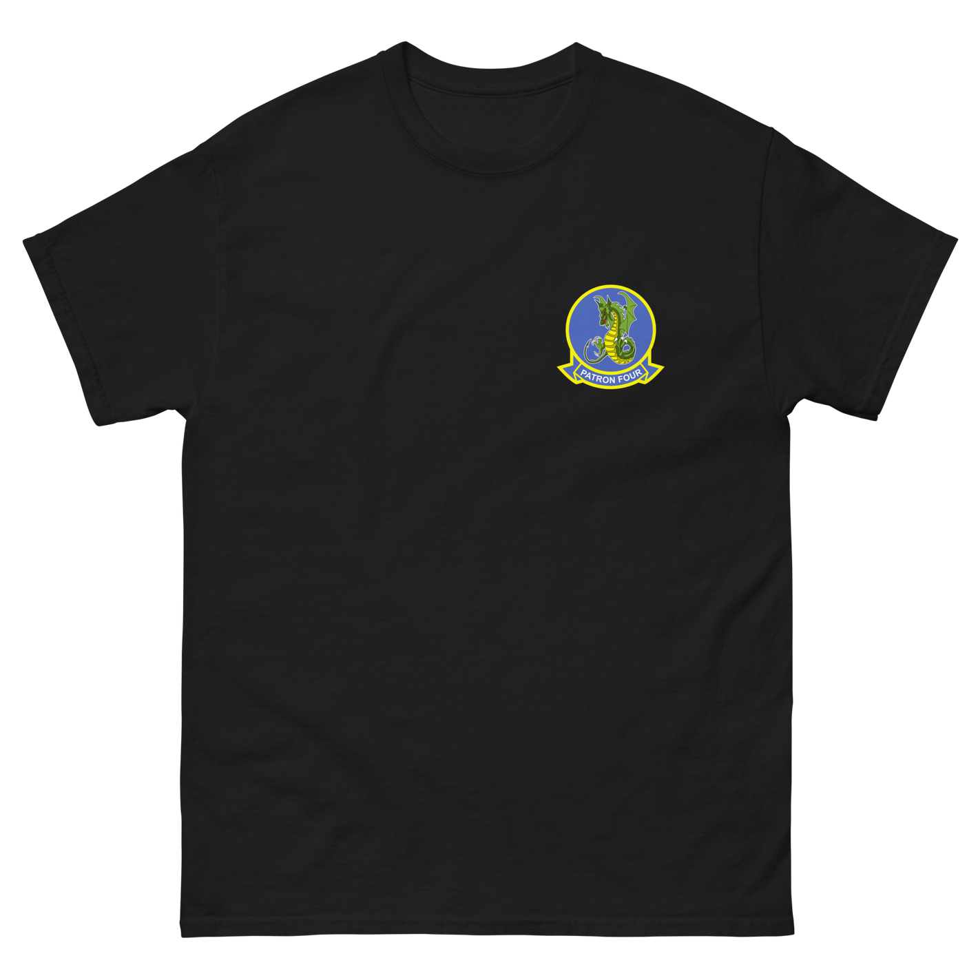 VP-4 The Skinny Dragons Crest T-Shirt – front view, black