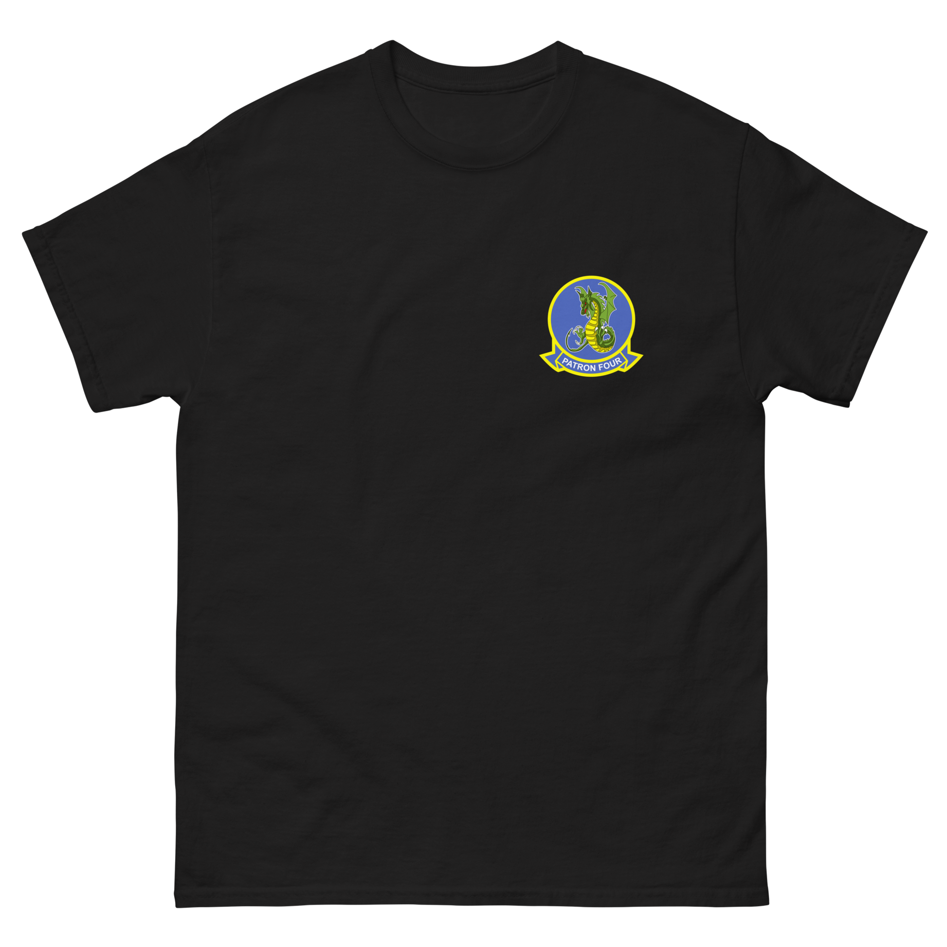 VP-4 The Skinny Dragons Crest T-Shirt – front view, black
