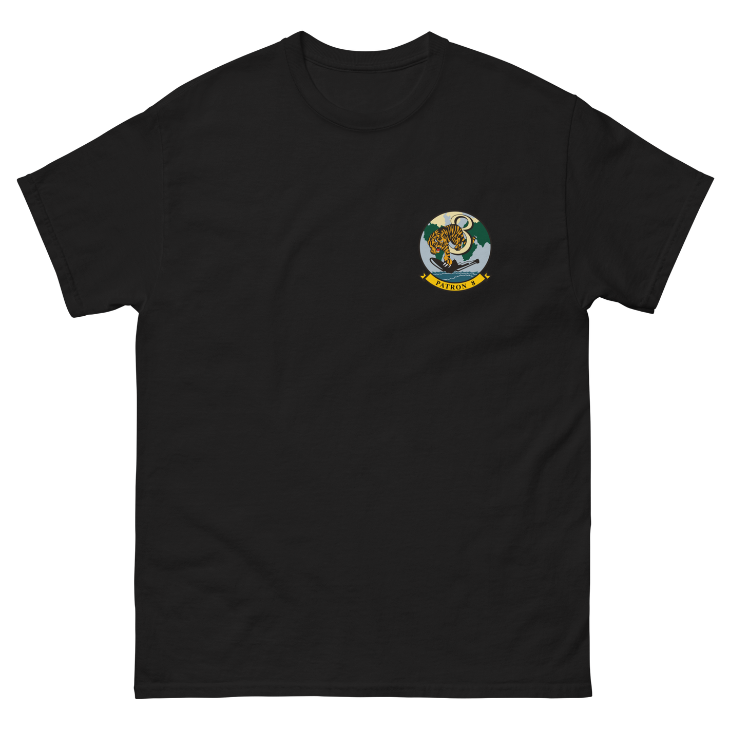 VP-8 Fighting Tigers Squadron Crest T-Shirt – front view, black