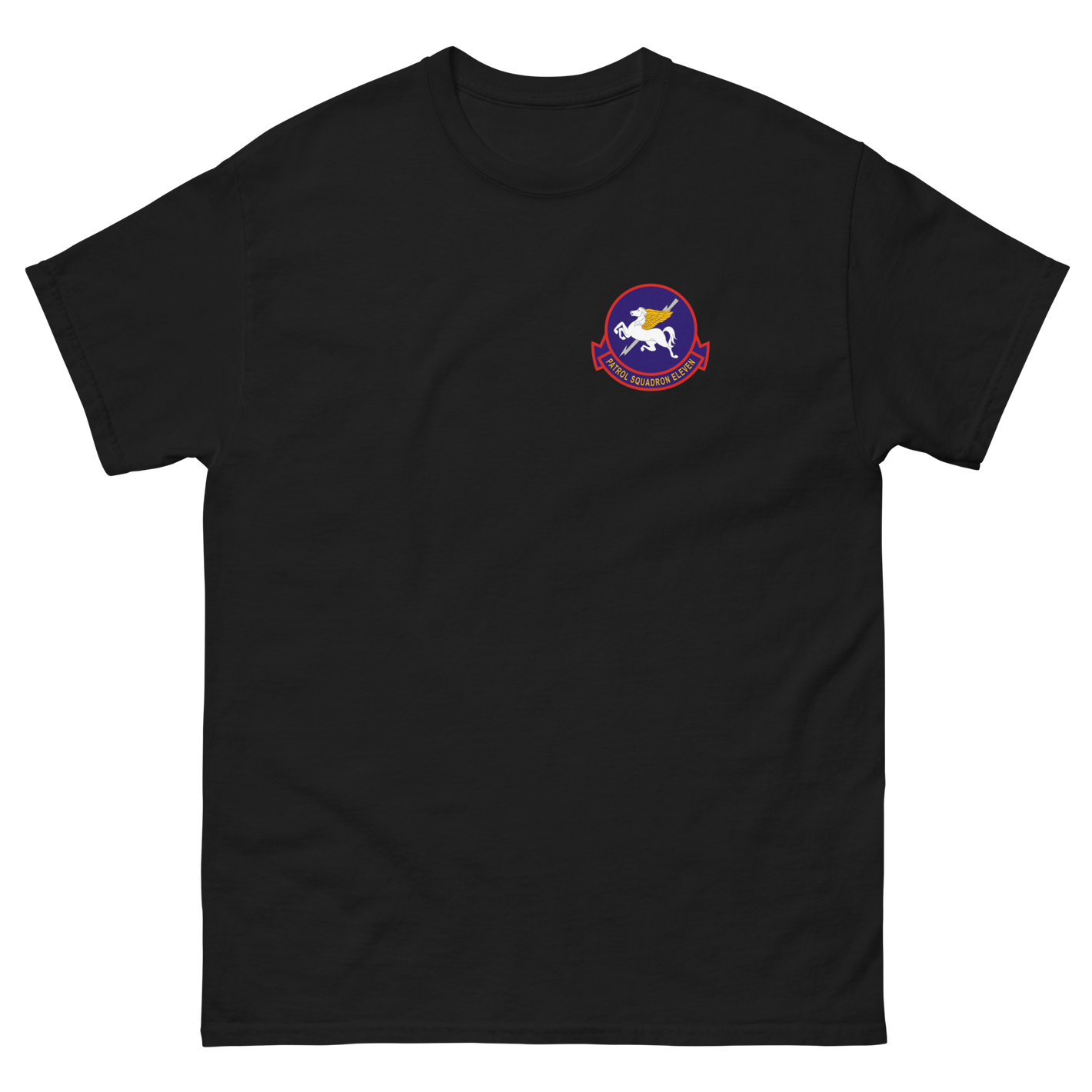 VP-11 Proud Pegasus Squadron Crest T-Shirt – front view, black