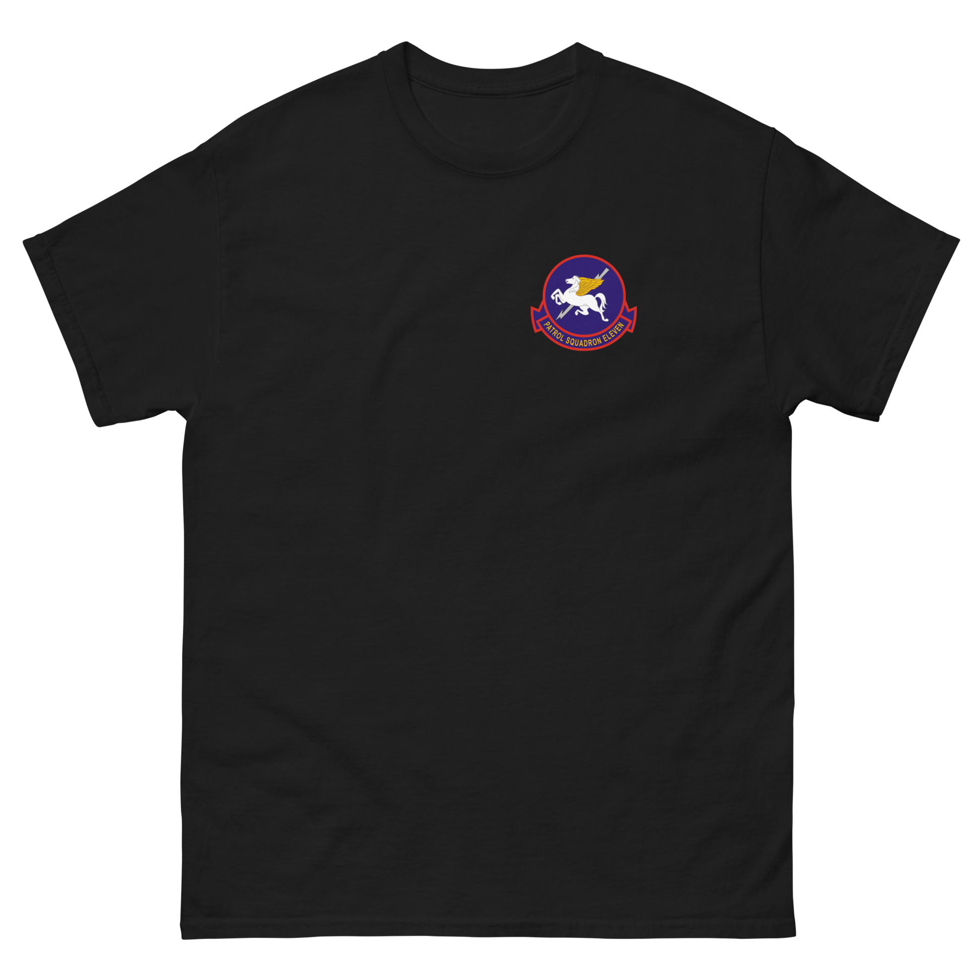 VP-11 Proud Pegasus Squadron Crest T-Shirt – front view, black