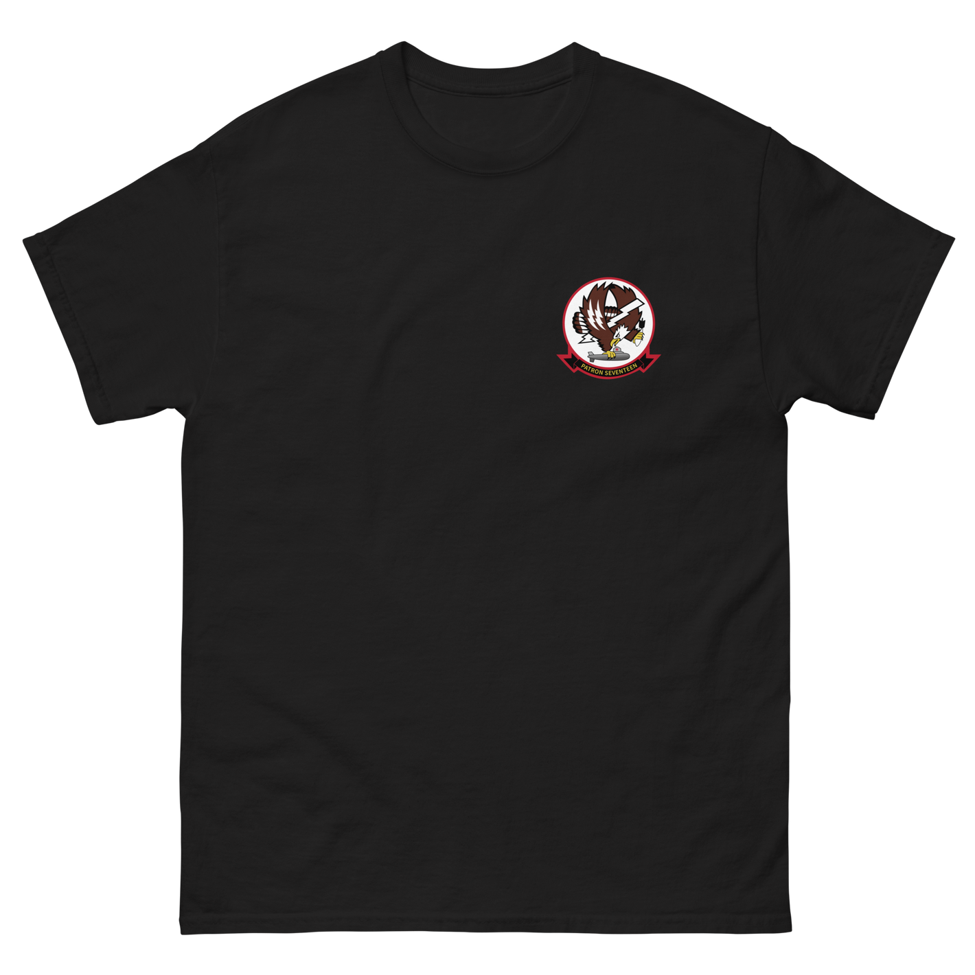 VP-17 White Lightnings Squadron Crest T-Shirt – front view, black