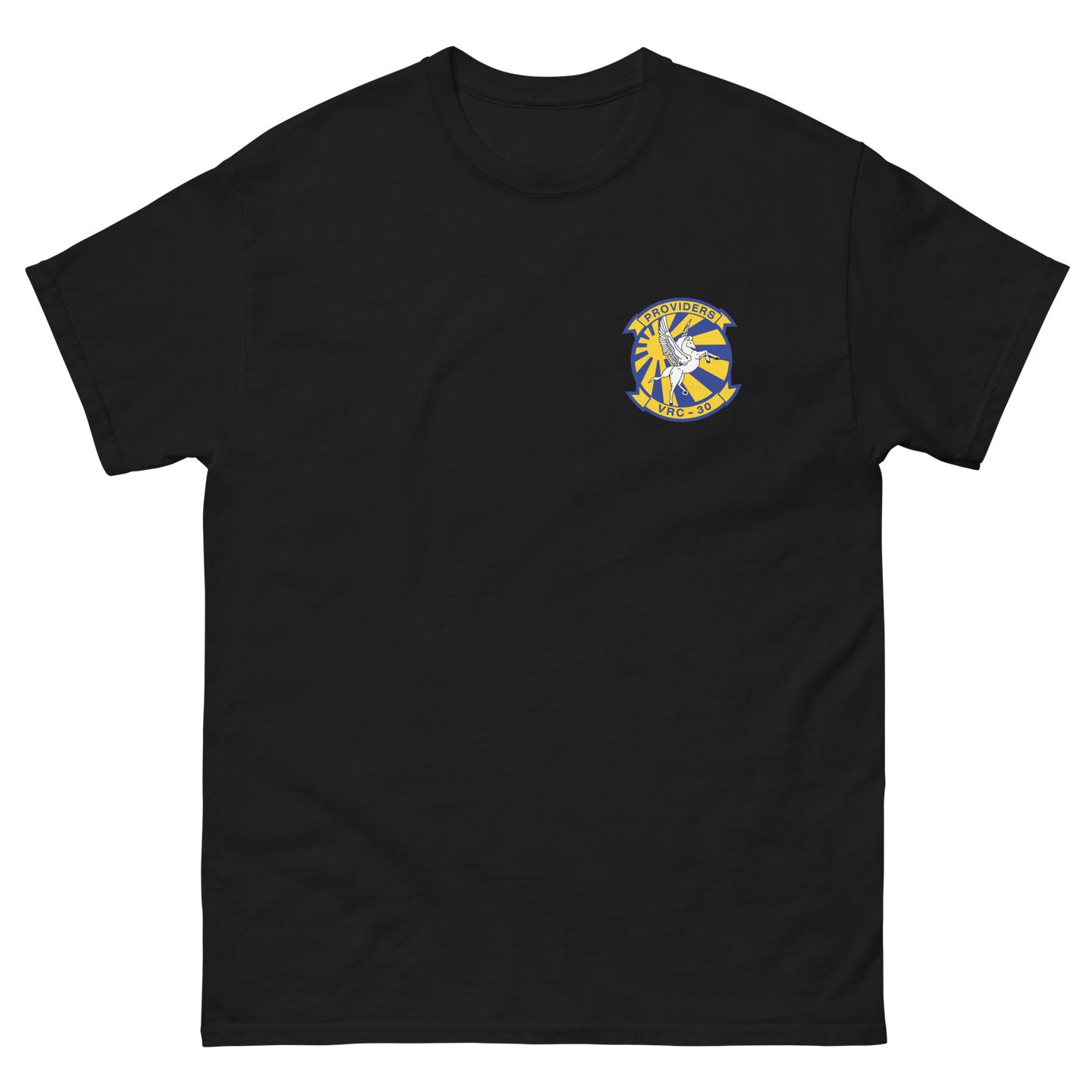 VRC-30 Providers Squadron Crest T-Shirt – front view, black