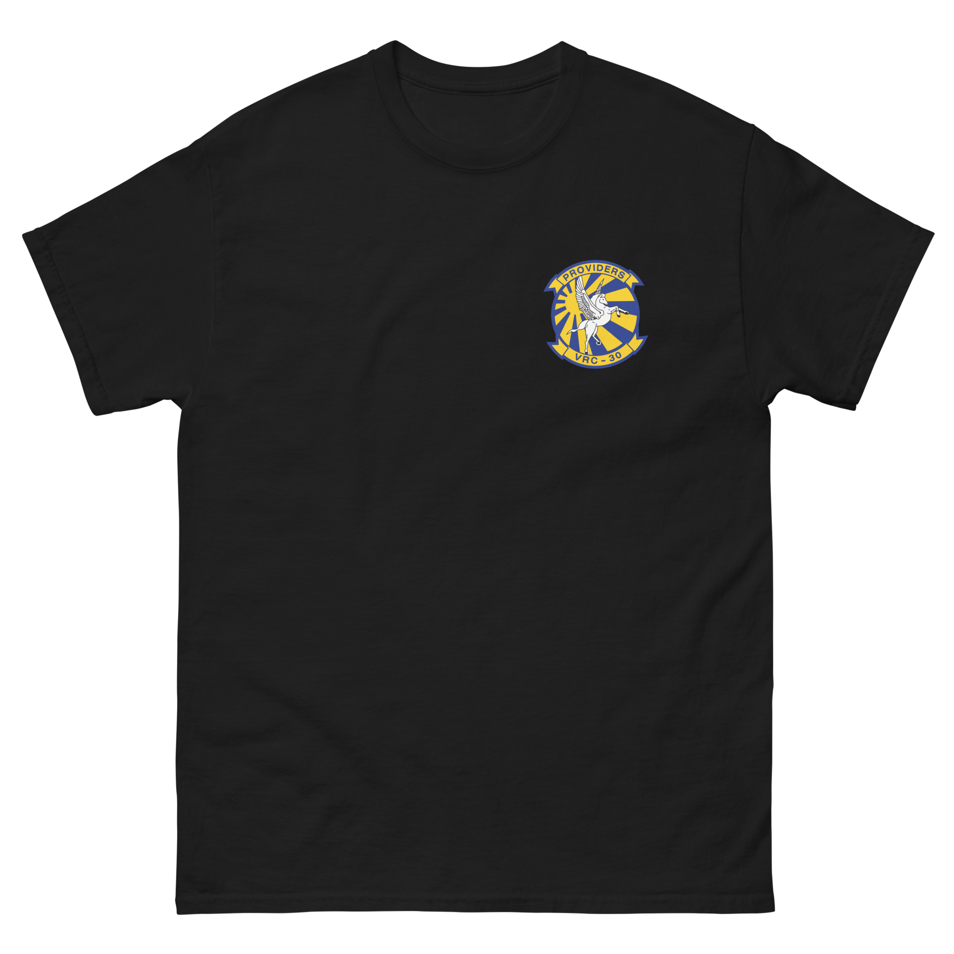 VRC-30 Providers Squadron Crest T-Shirt – front view, black