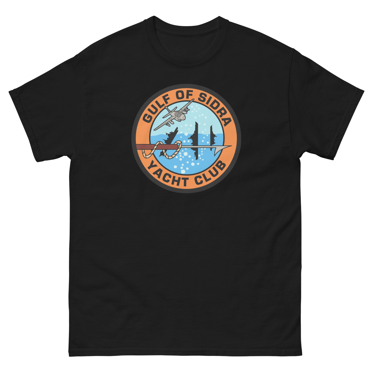 Gulf of Sidra Yacht Club T-Shirt – front view, black