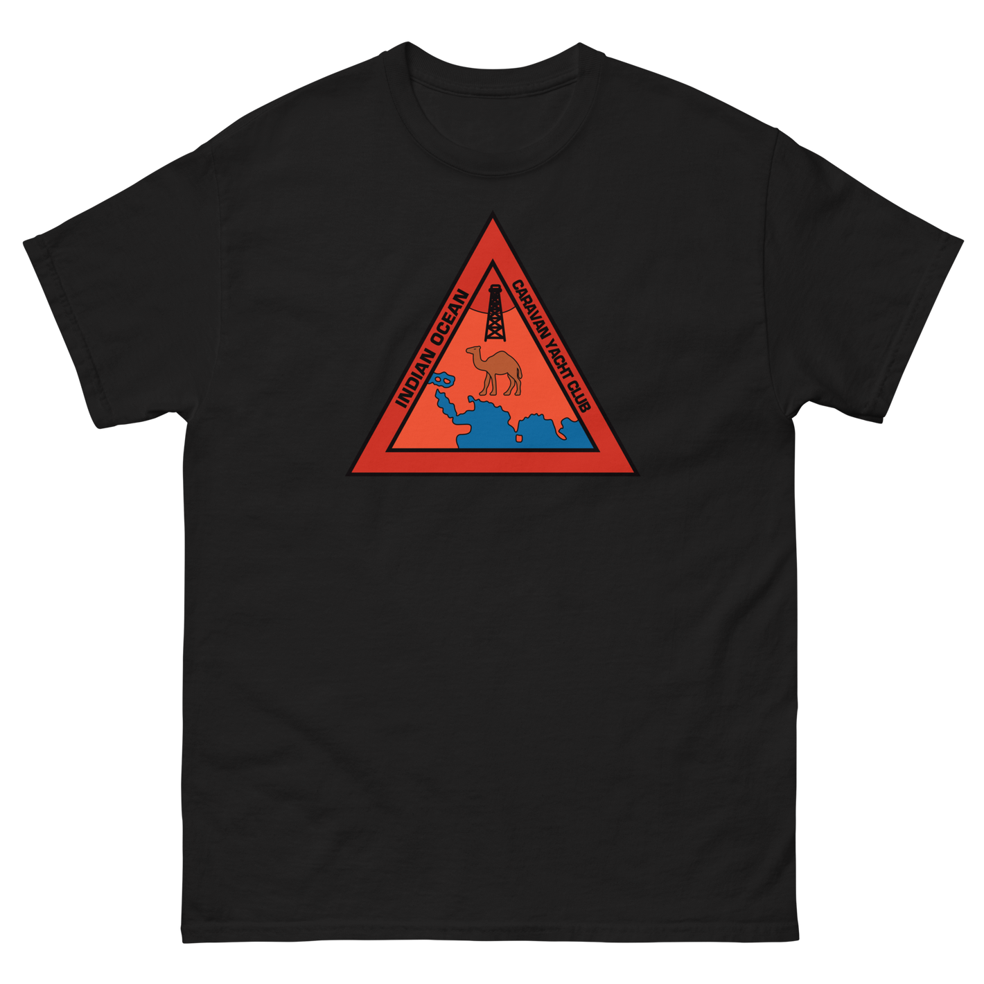 Indian Ocean Caravan Yacht Club T-Shirt – front view, black