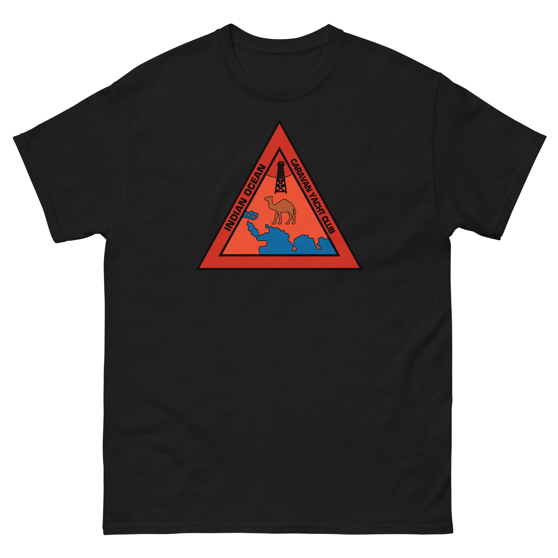 Indian Ocean Caravan Yacht Club T-Shirt – front view, black