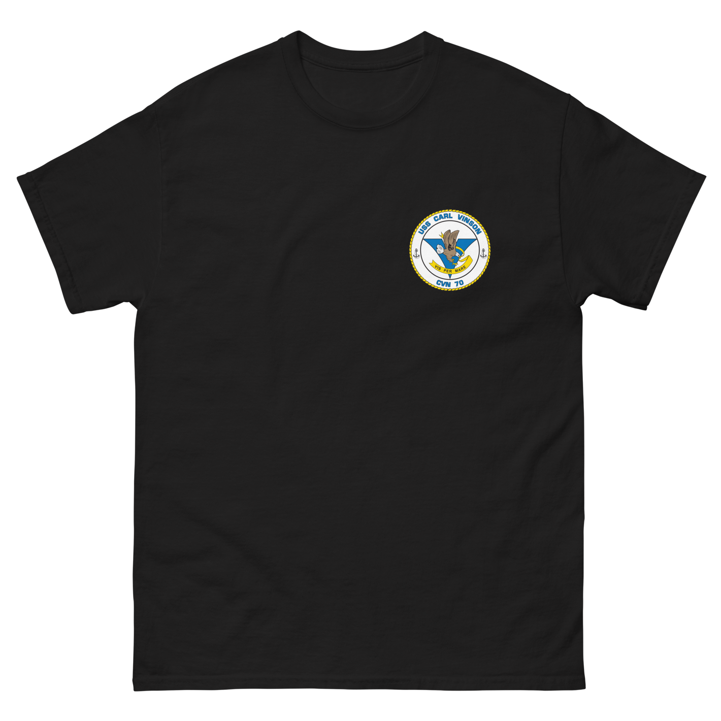 USS Carl Vinson (CVN-70) Ship's Crest Shirt – front view, black