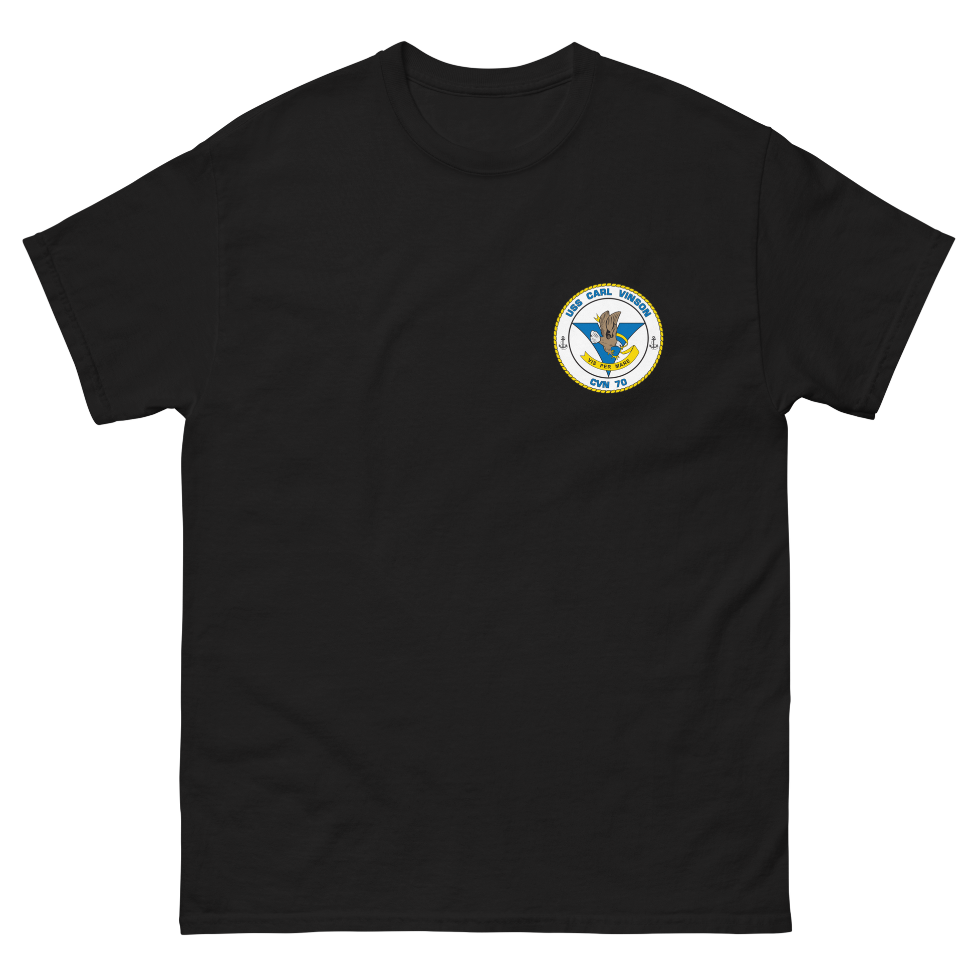 USS Carl Vinson (CVN-70) Ship's Crest Shirt – front view, black