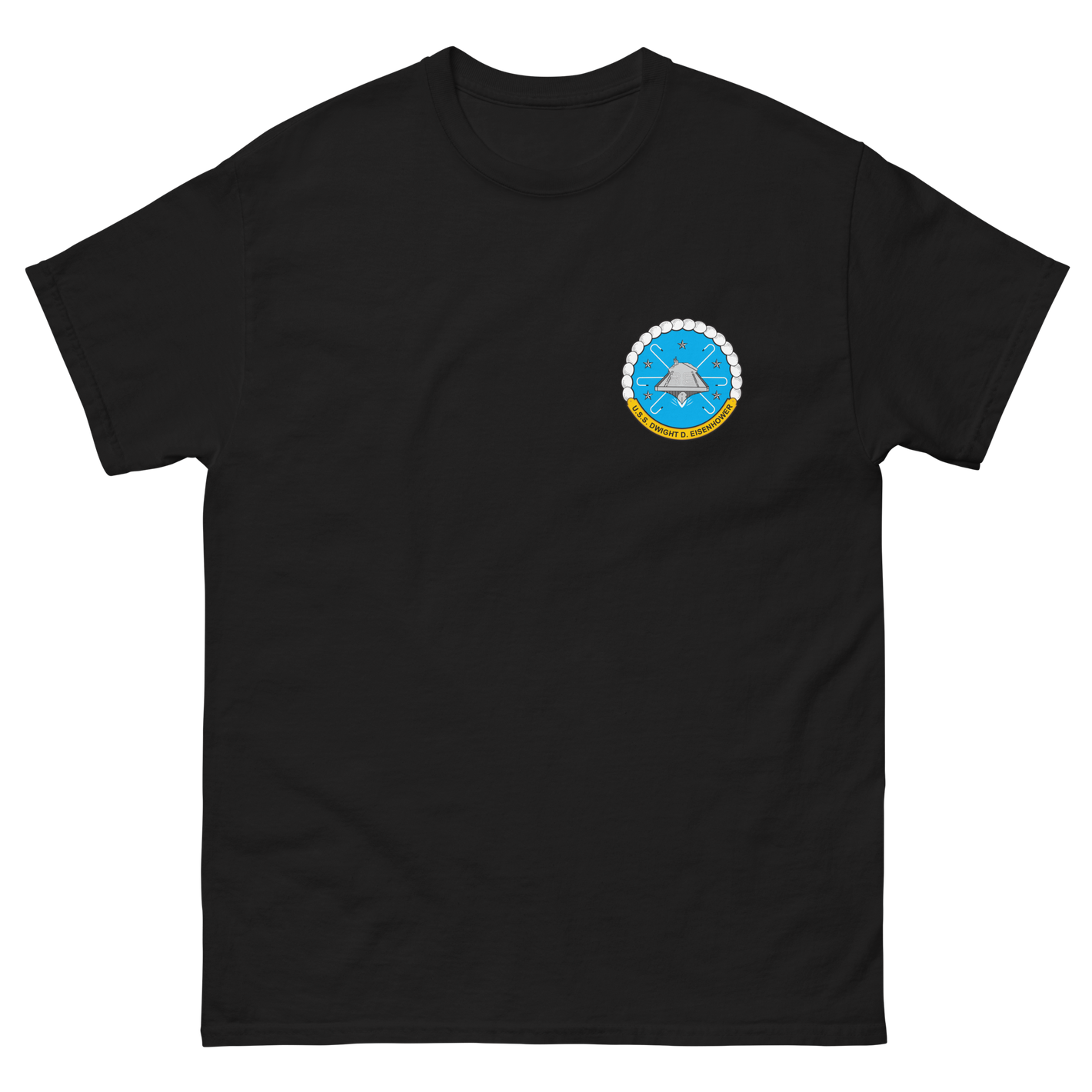 USS Dwight D. Eisenhower (CVN-69) Ship's Crest T-Shirt – front view, black
