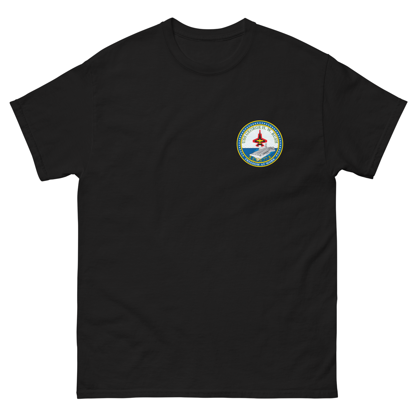 USS George H.W. Bush (CVN-77) Ship's Crest T-Shirt – front view, black