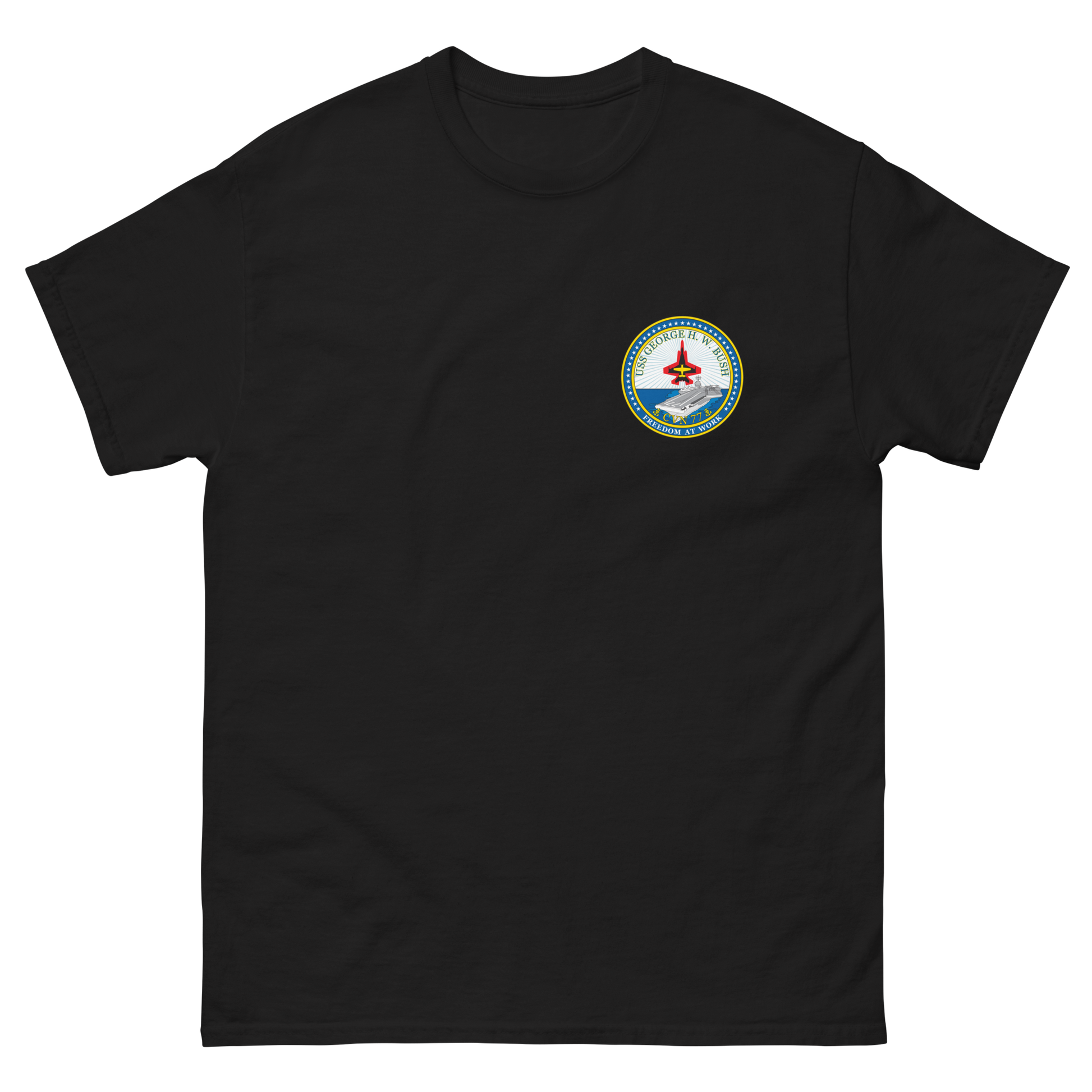 USS George H.W. Bush (CVN-77) Ship's Crest T-Shirt – front view, black