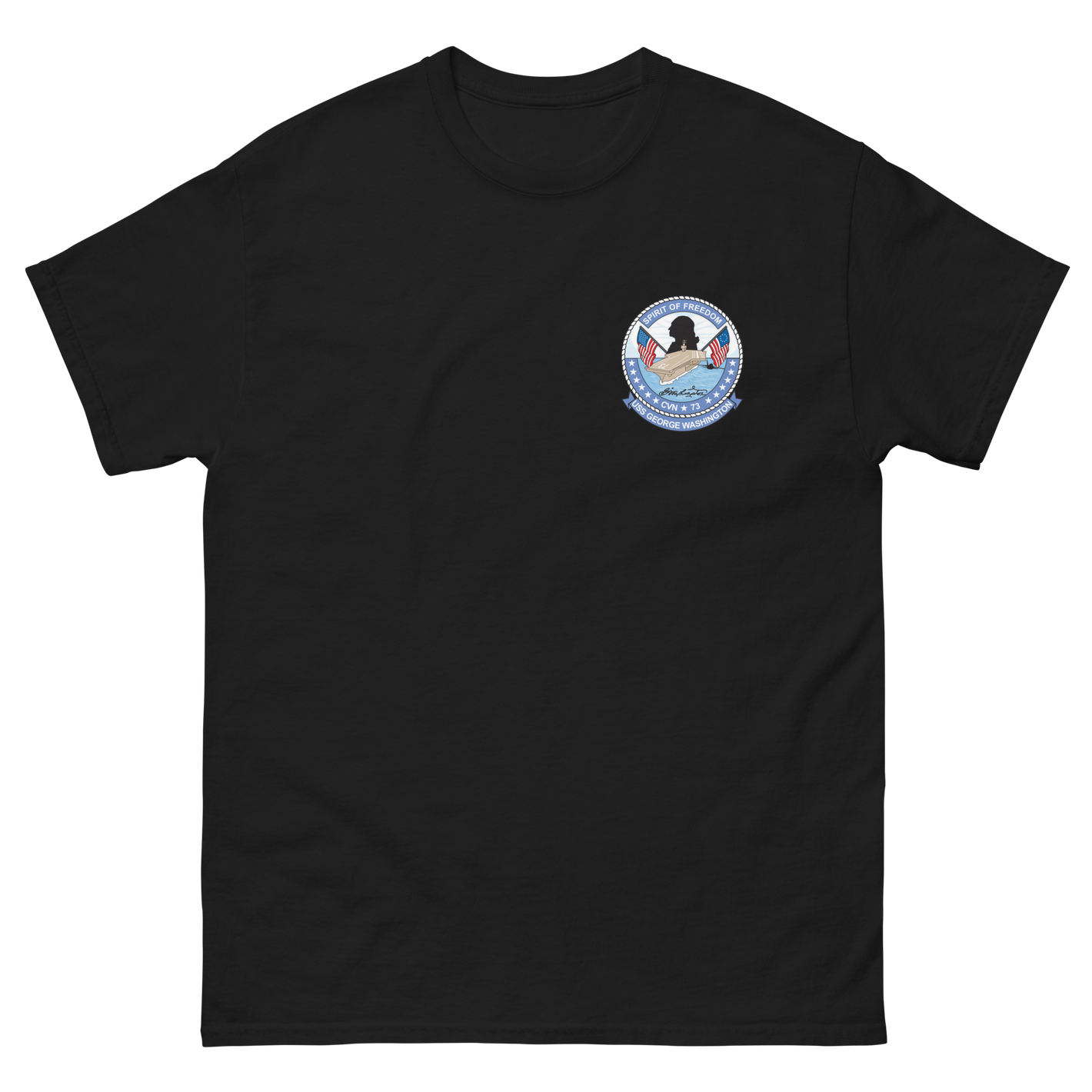 USS George Washington (CVN-73) Ship's Crest T-Shirt – front view, black
