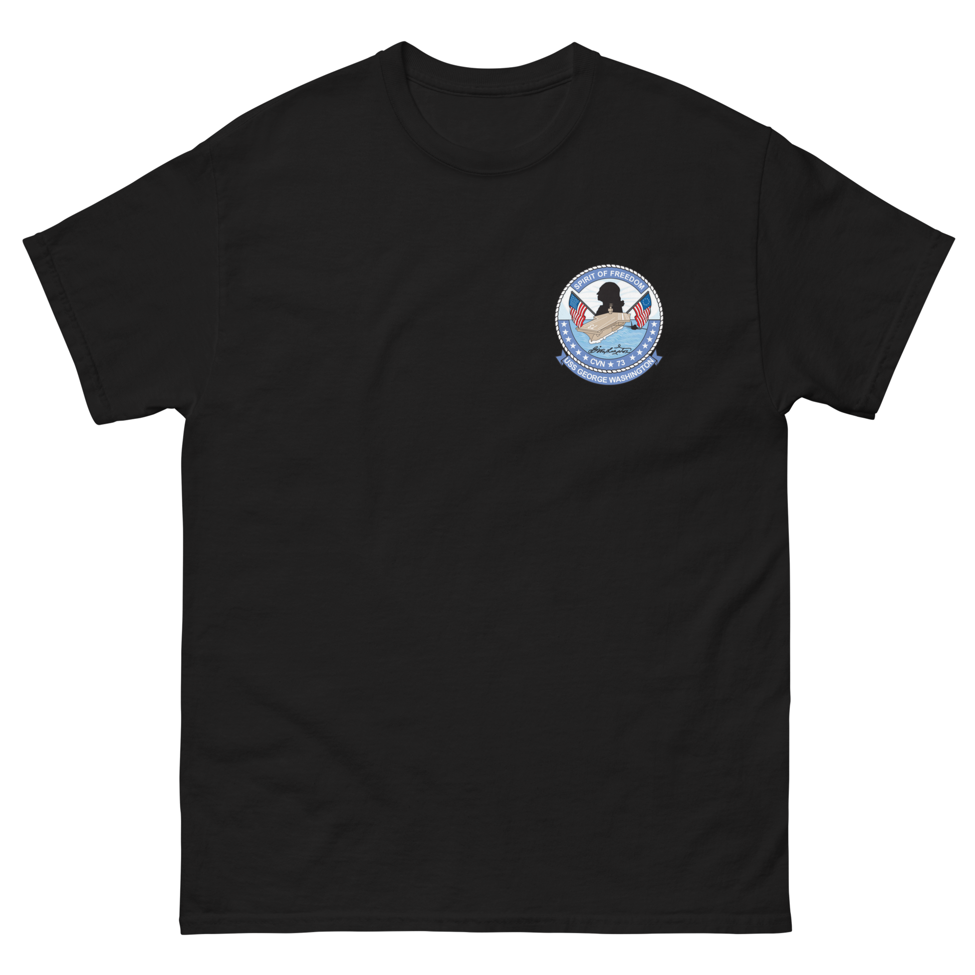 USS George Washington (CVN-73) Ship's Crest T-Shirt – front view, black