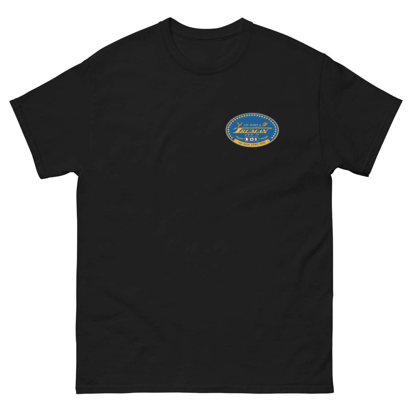 USS Harry S. Truman (CVN-75) Ship's Crest T-Shirt – front view, black