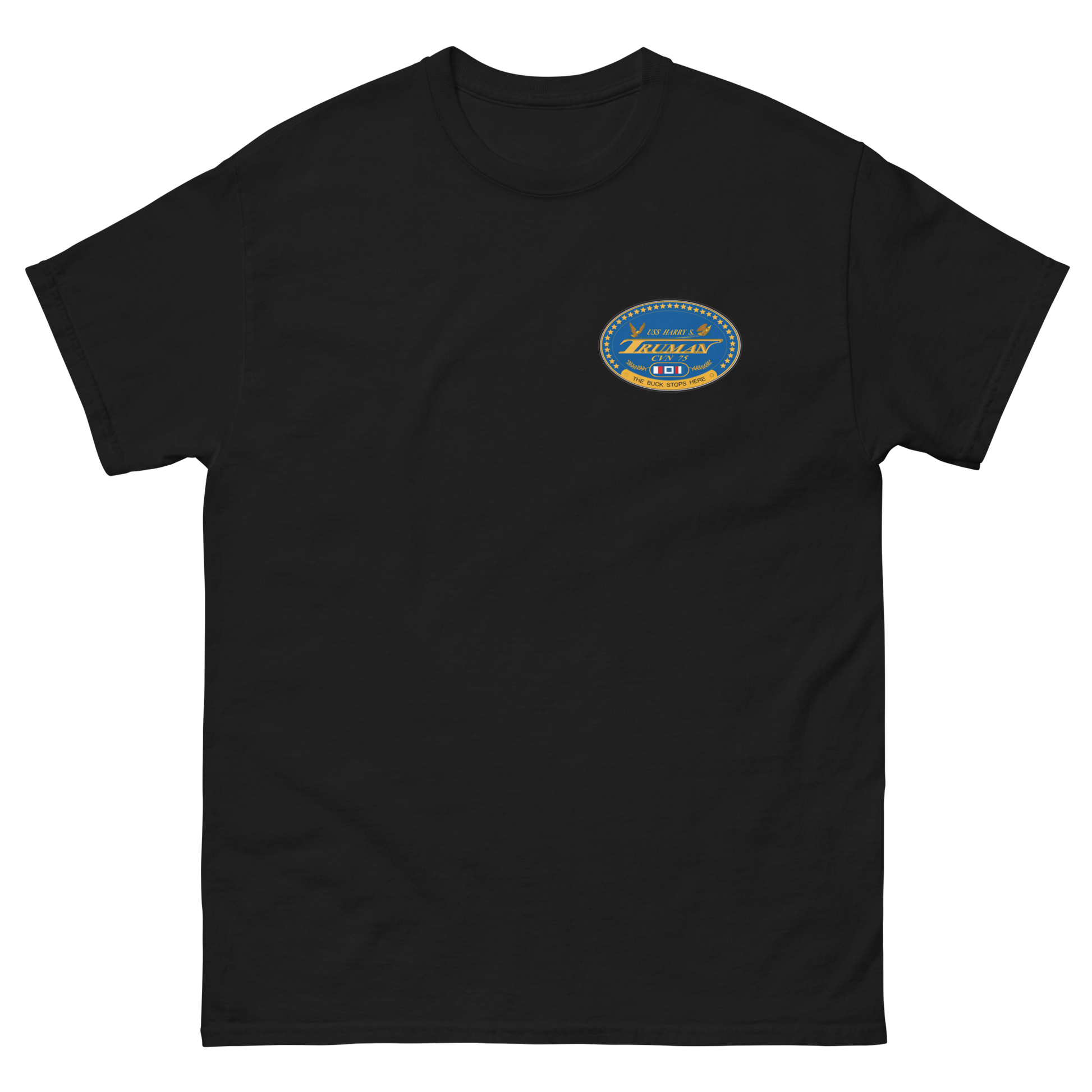 USS Harry S. Truman (CVN-75) Ship's Crest T-Shirt – front view, black