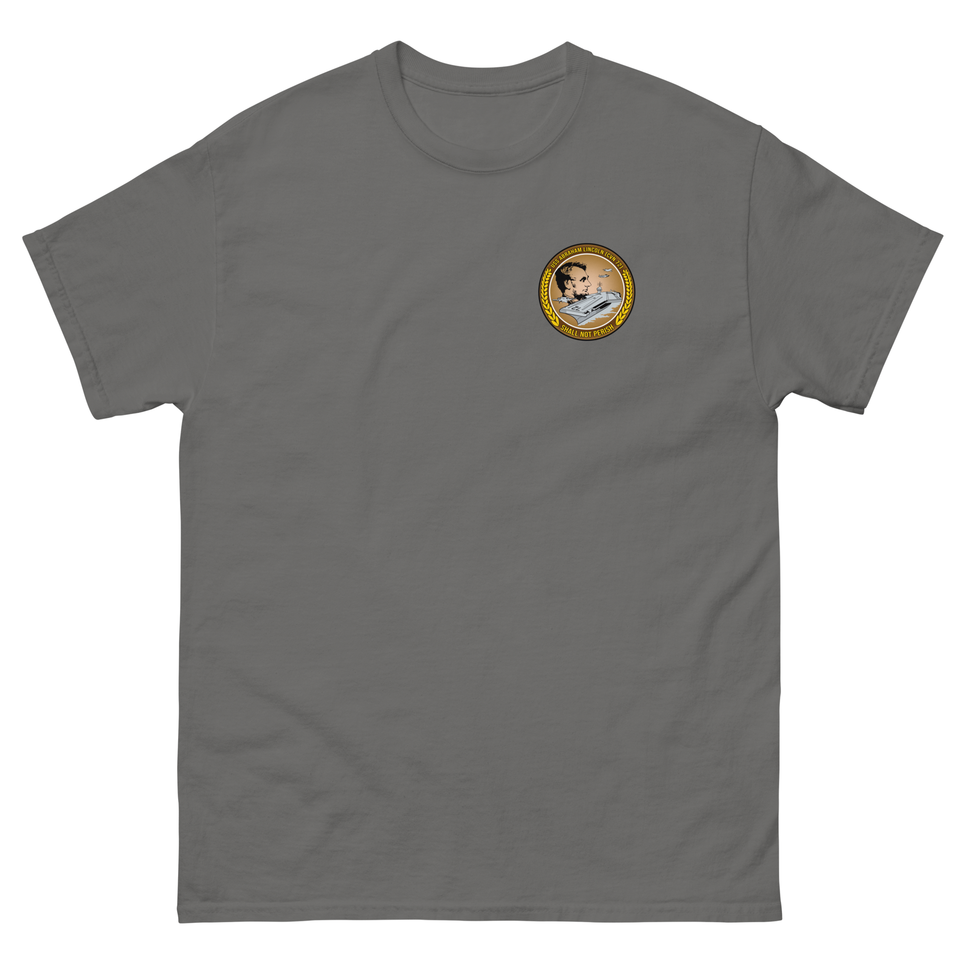 USS Abraham Lincoln (CVN-72) Ship's Crest Shirt – front view, charcoal