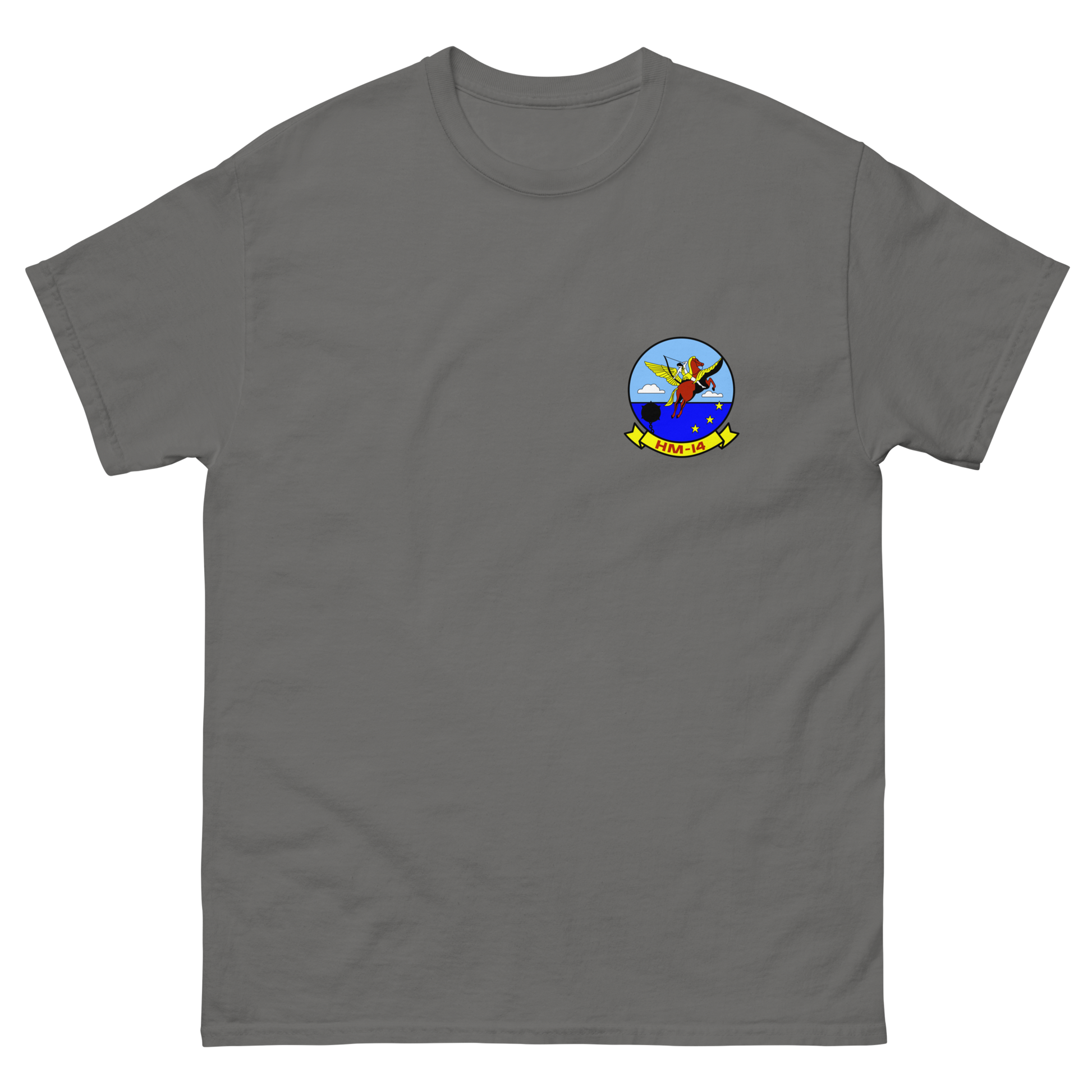 HM-14 The Vanguard Squadron Crest T-Shirt – front view, charcoal