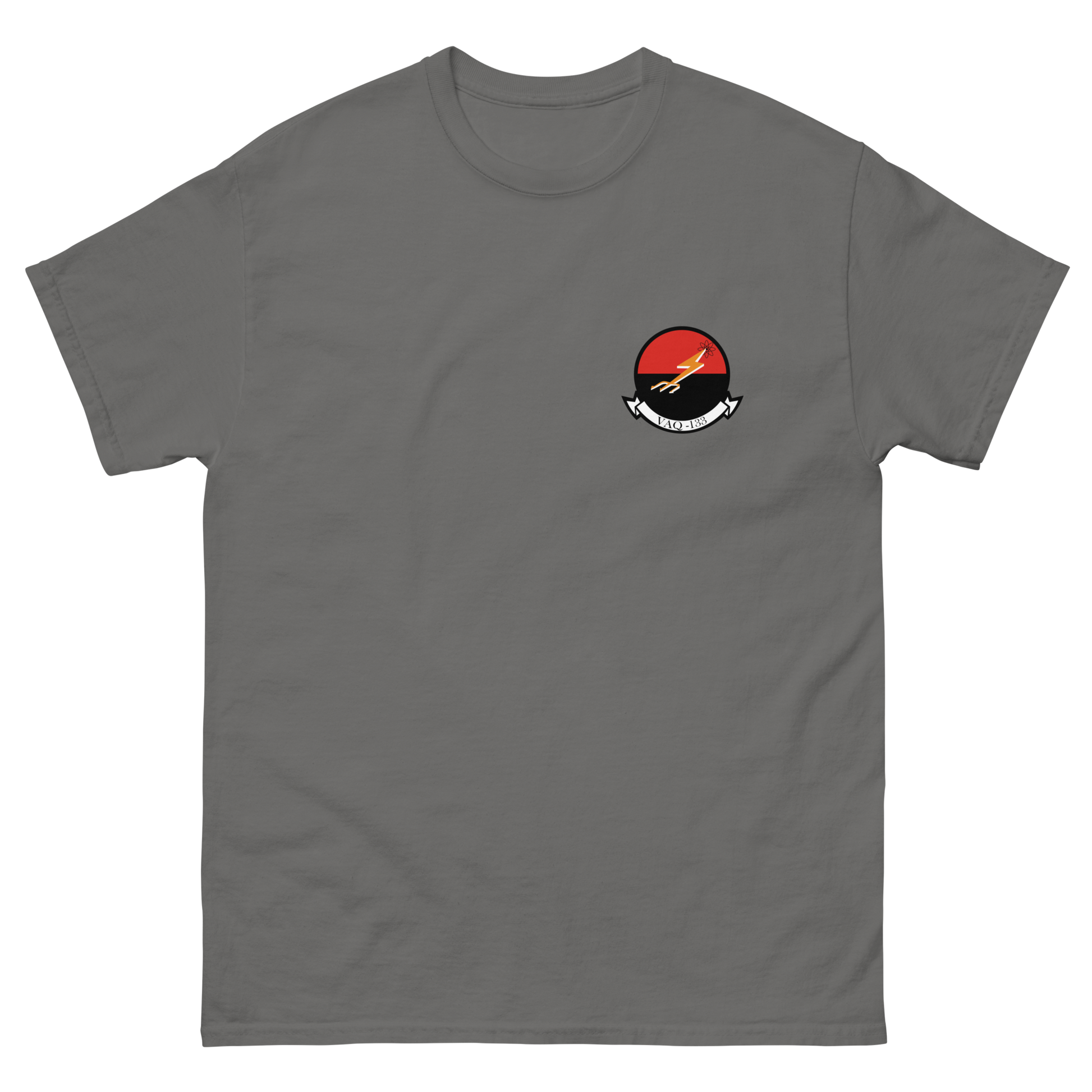 VAQ-133 Wizards Squadron Crest T-Shirt – front view, charcoal