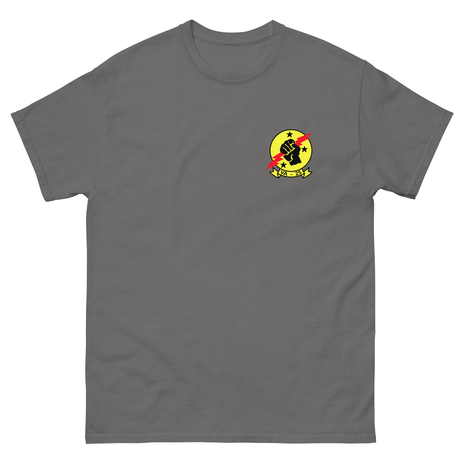 VA-25 Fist of the Fleet Squadron Crest T-Shirt – front view, charcoal