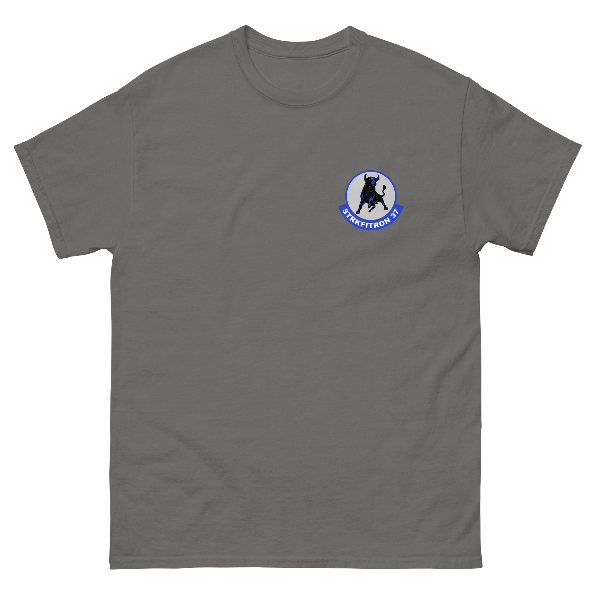 VFA-37 Ragin' Bulls Squadron Crest T-Shirt – front view, charcoal
