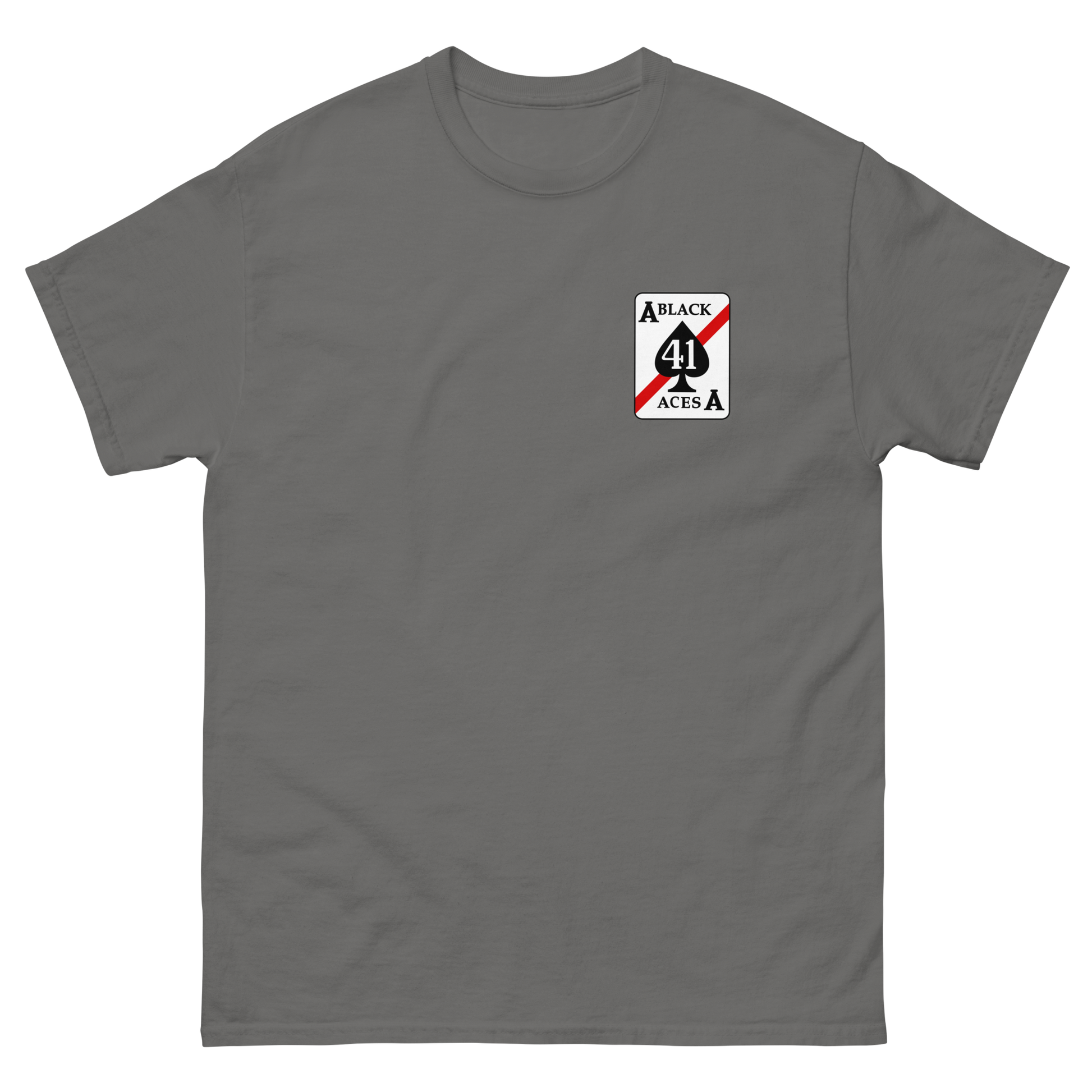VFA-41 Black Aces Squadron Crest T-Shirt – front view, charcoal