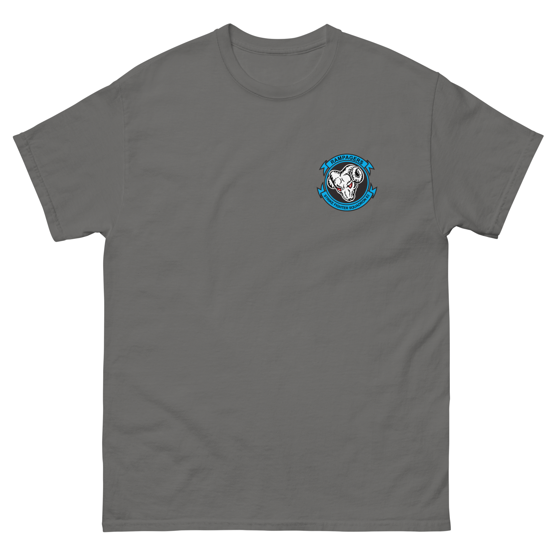 VFA-83 Rampagers Squadron Crest T-Shirt – front view, charcoal