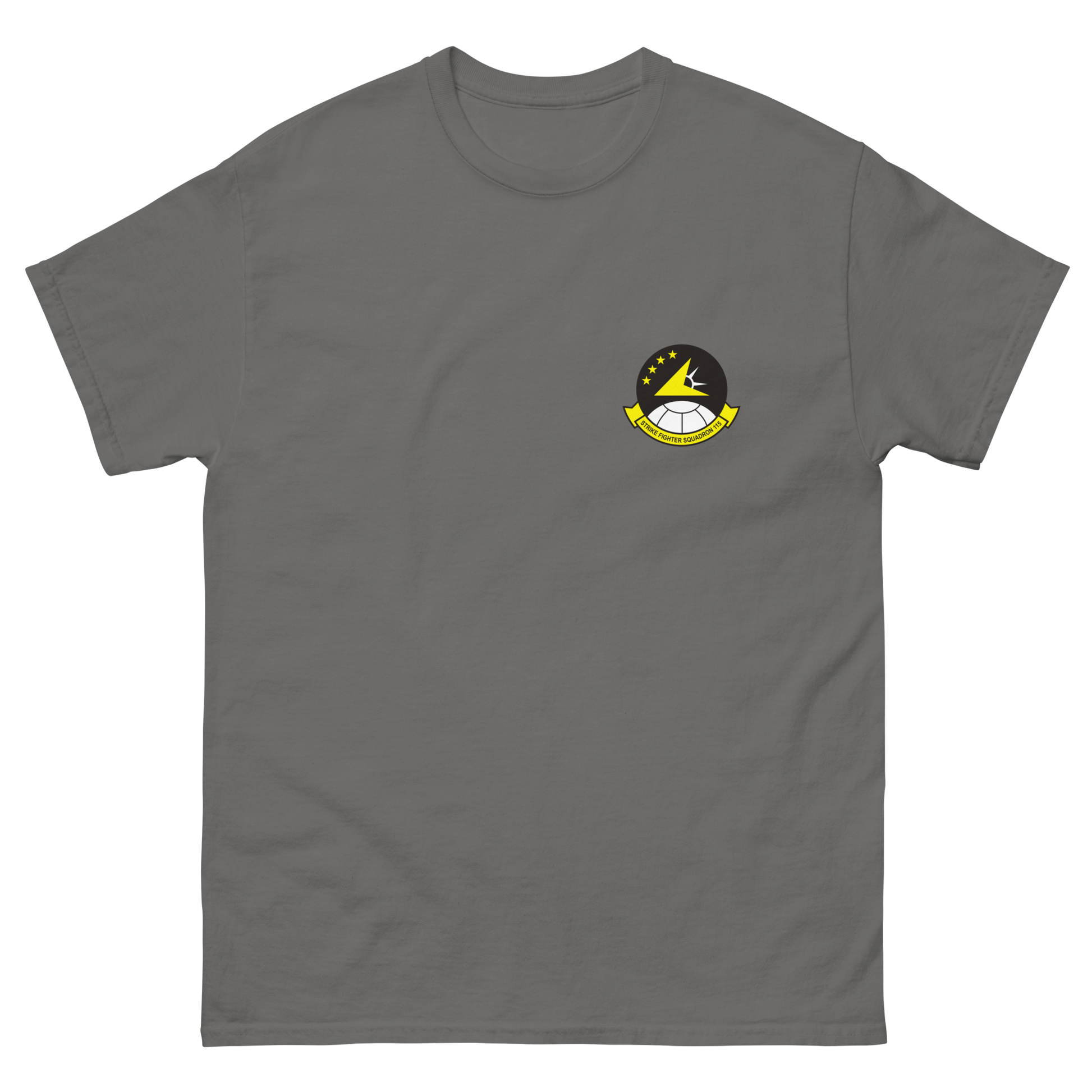 VFA-115 Eagles Squadron Crest T-Shirt – front view, charcoal