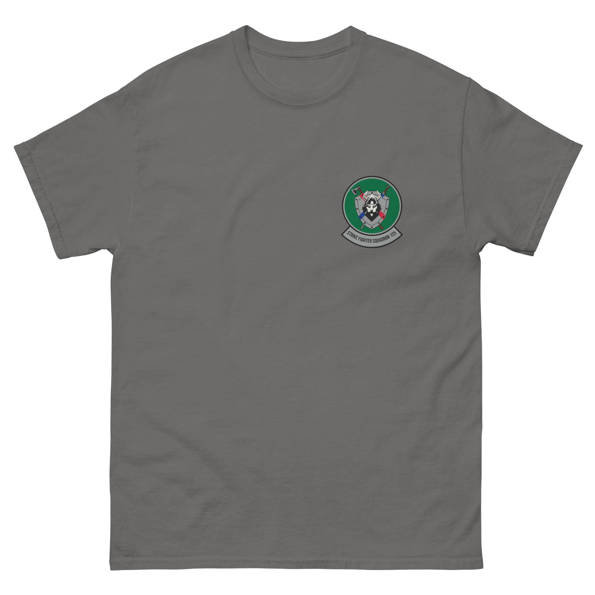 VFA-125 Rough Raiders Squadron Crest T-Shirt – front view, charcoal
