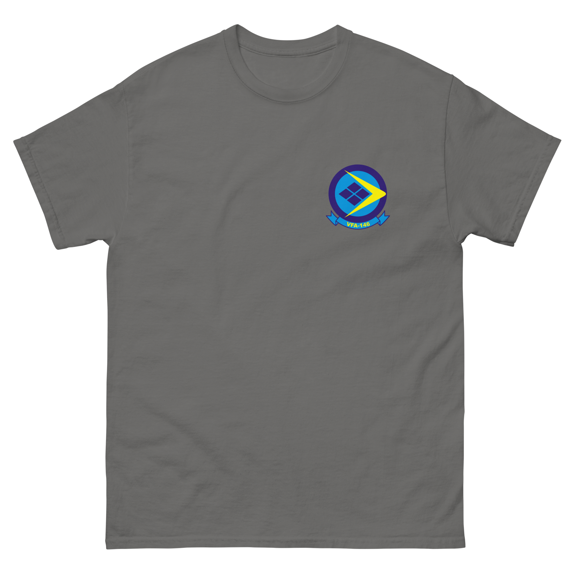 VFA-146 Blue Diamonds Squadron Crest T-Shirt – front view, charcoal