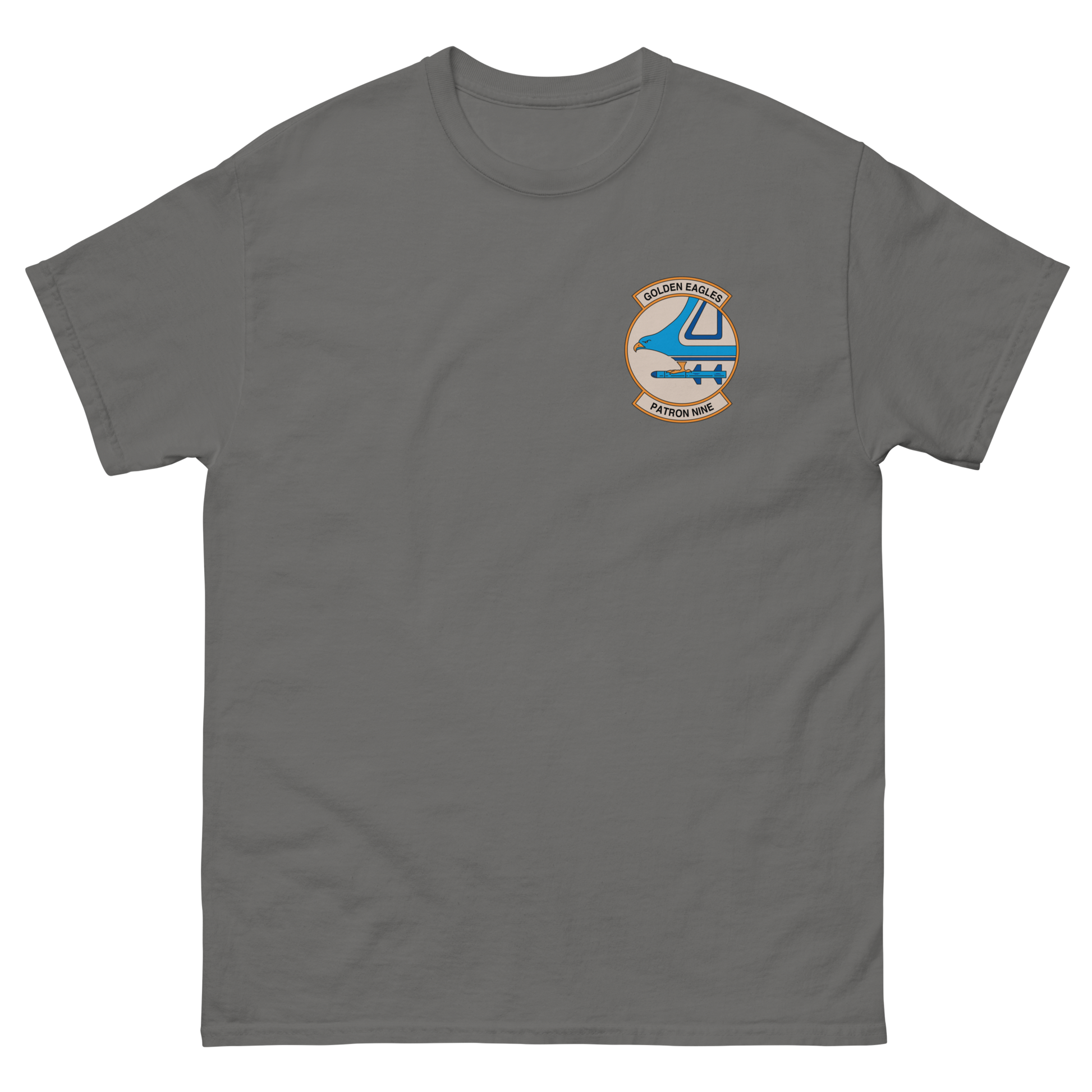 VP-9 Golden Eagles Squadron Crest (1) T-Shirt – front view, charcoal
