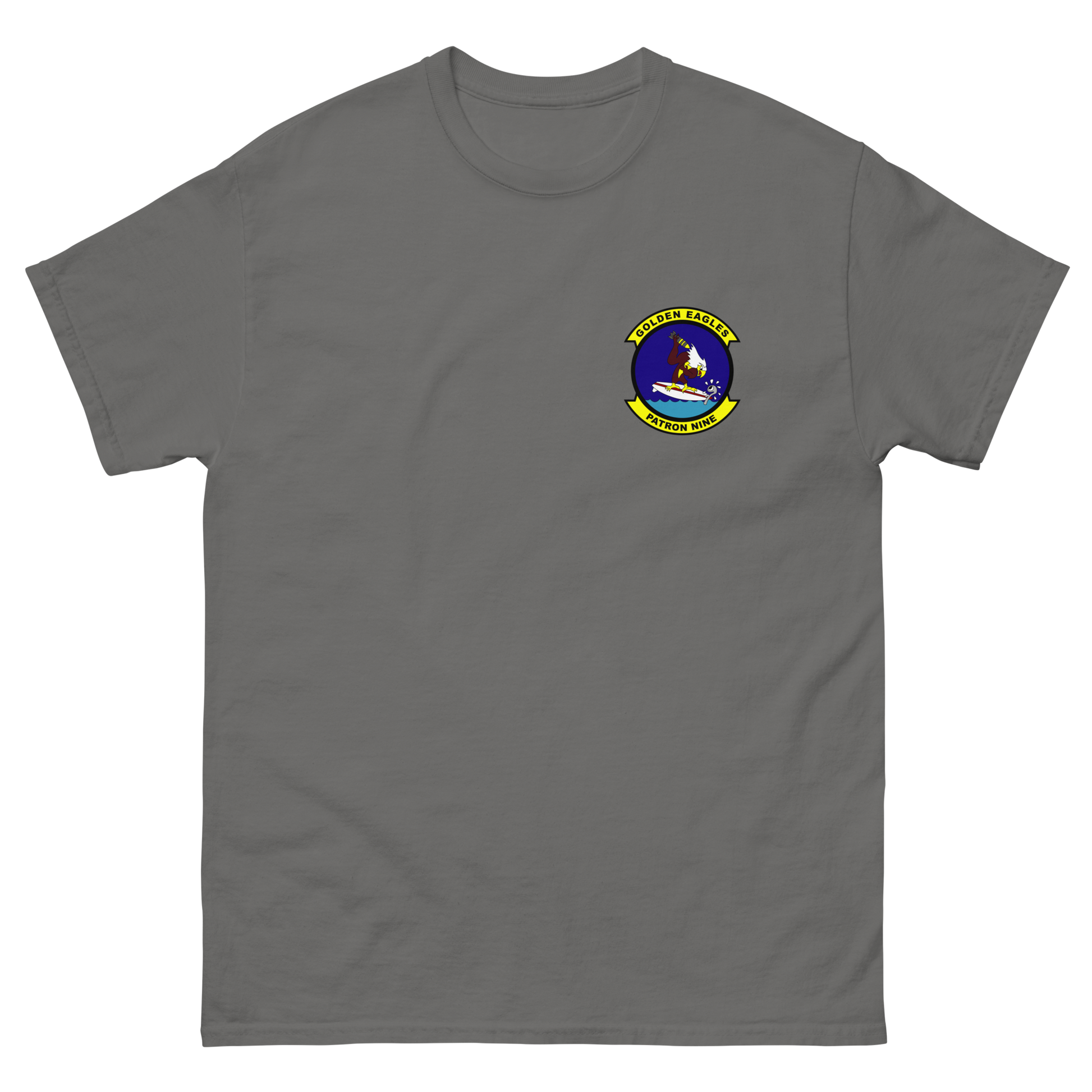 VP-9 Golden Eagles Squadron Crest (2) T-Shirt – front view, charcoal