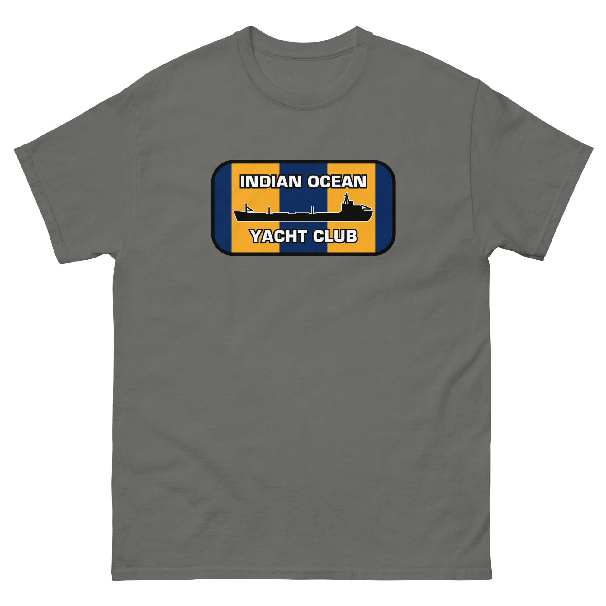 Indian Ocean Yacht Club T-Shirt – front view, charcoal