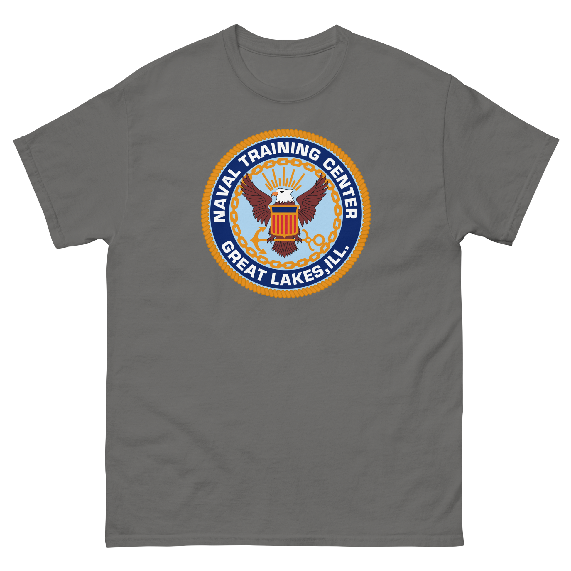 NTC Great Lakes Crest T-Shirt – front view, charcoal