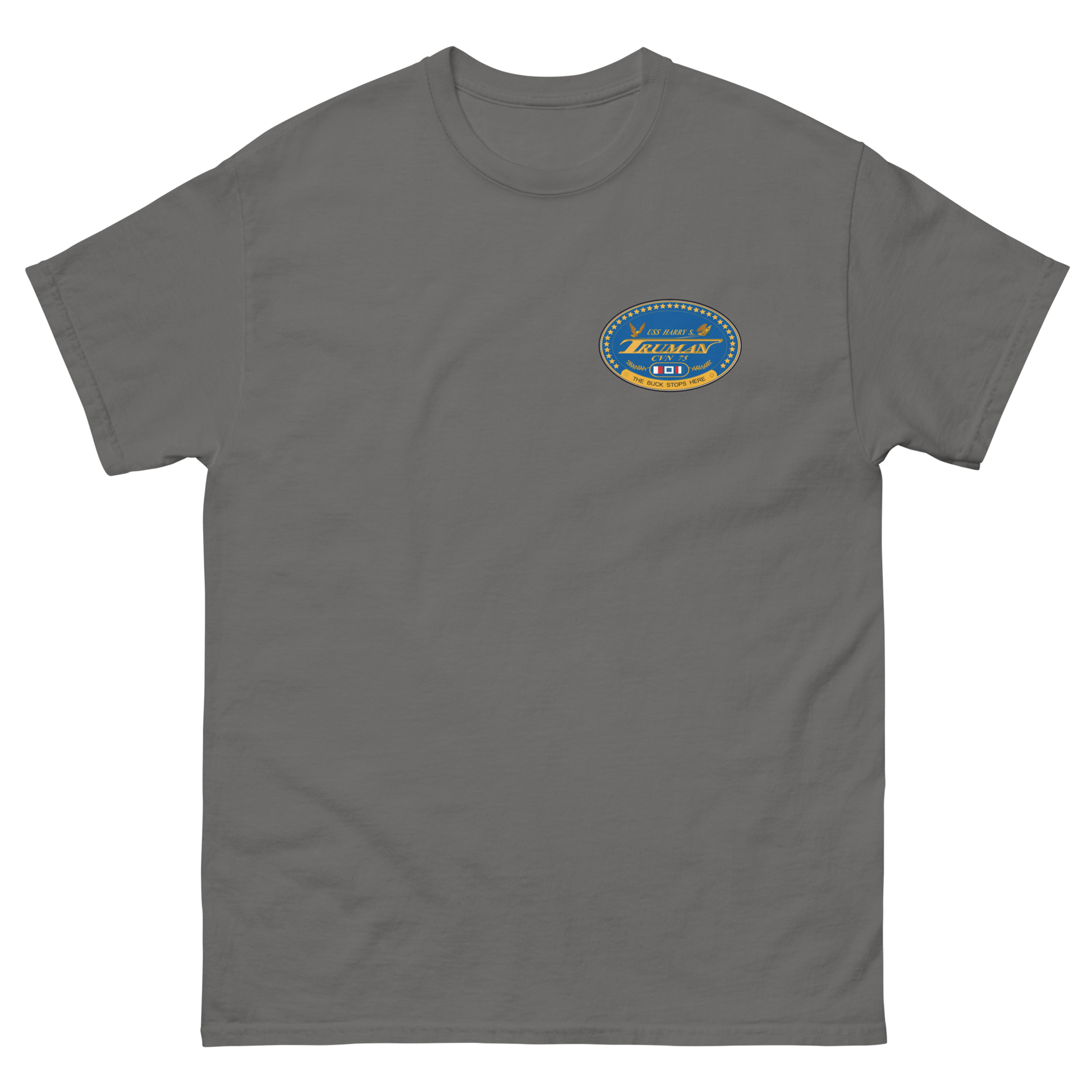USS Harry S. Truman (CVN-75) Ship's Crest T-Shirt – front view, charcoal