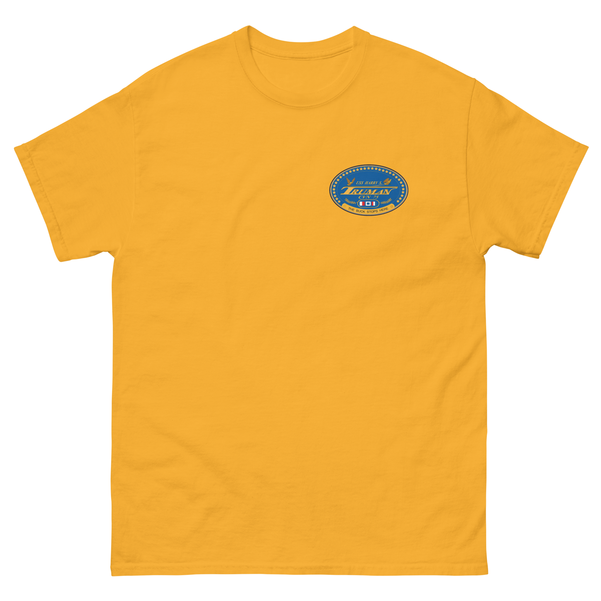 USS Harry S. Truman (CVN-75) Ship's Crest T-Shirt – front view, gold