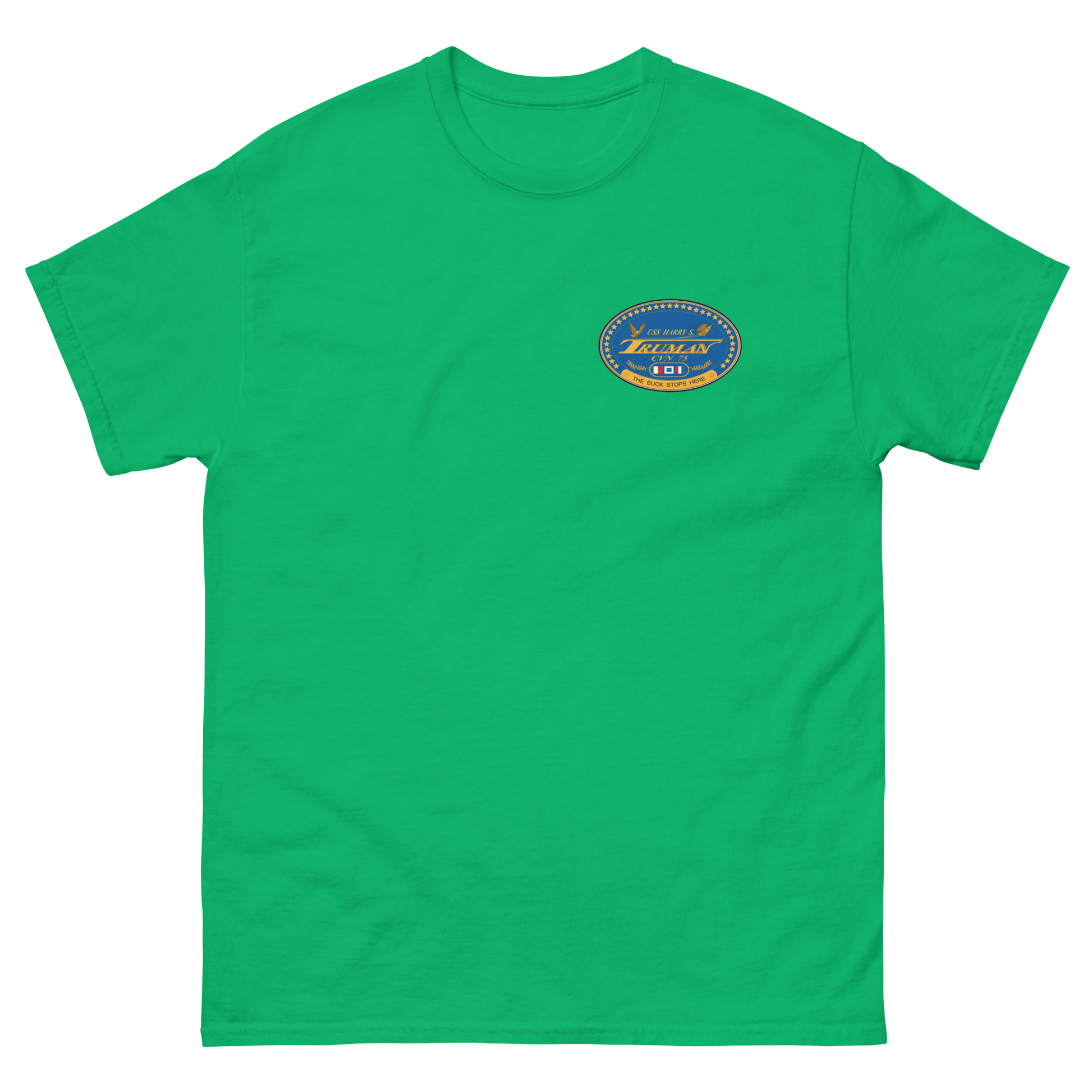 USS Harry S. Truman (CVN-75) Ship's Crest T-Shirt – front view, irish green