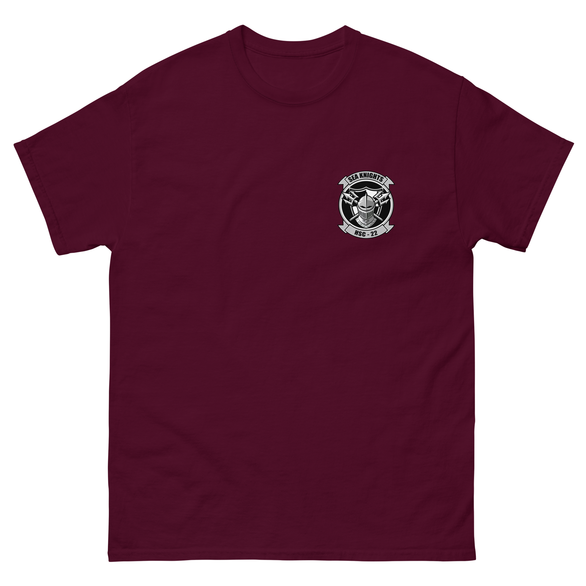 HSC-22 Sea Knights Squadron Crest T-Shirt – front view, maroon