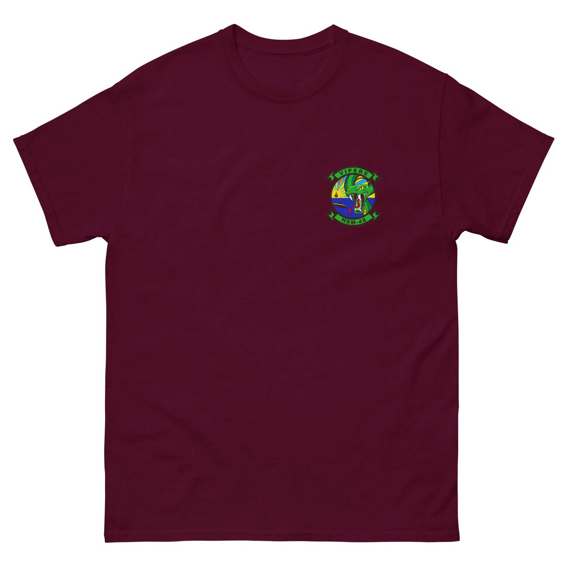 HSM-48 Vipers Squadron Crest T-Shirt – front view, maroon