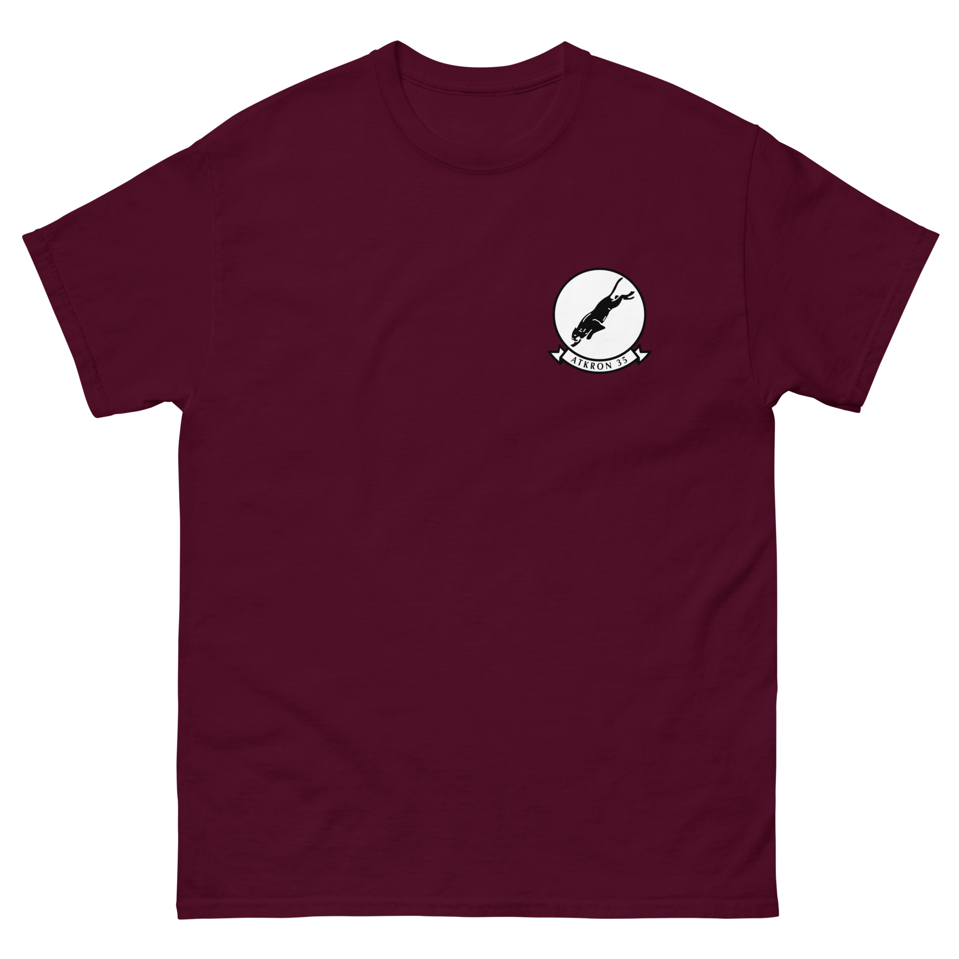 VA-35 Black Panthers Squadron Crest T-Shirt – front view, maroon