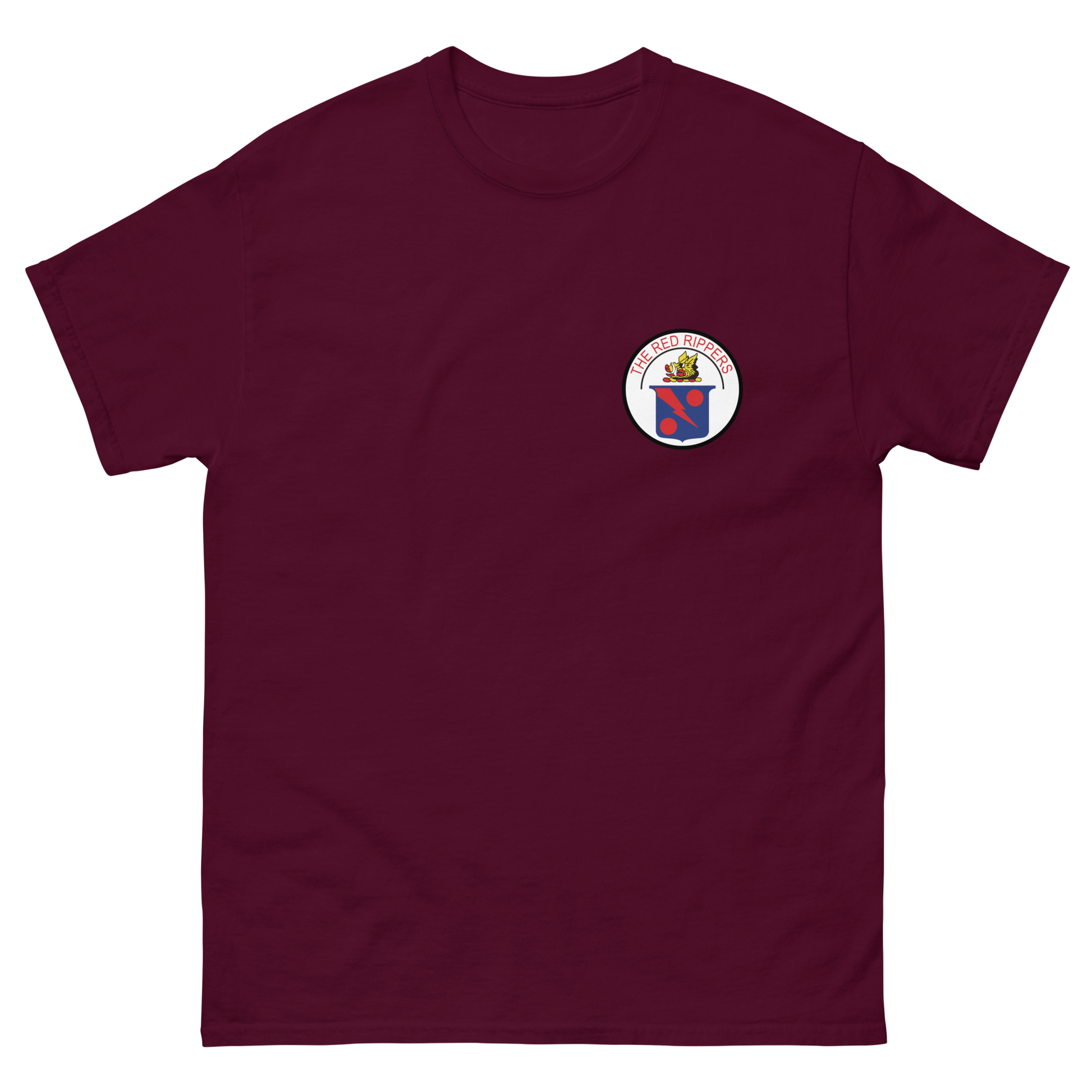 VF/VFA-11 Red Rippers Squadron Crest T-Shirt – front view, maroon