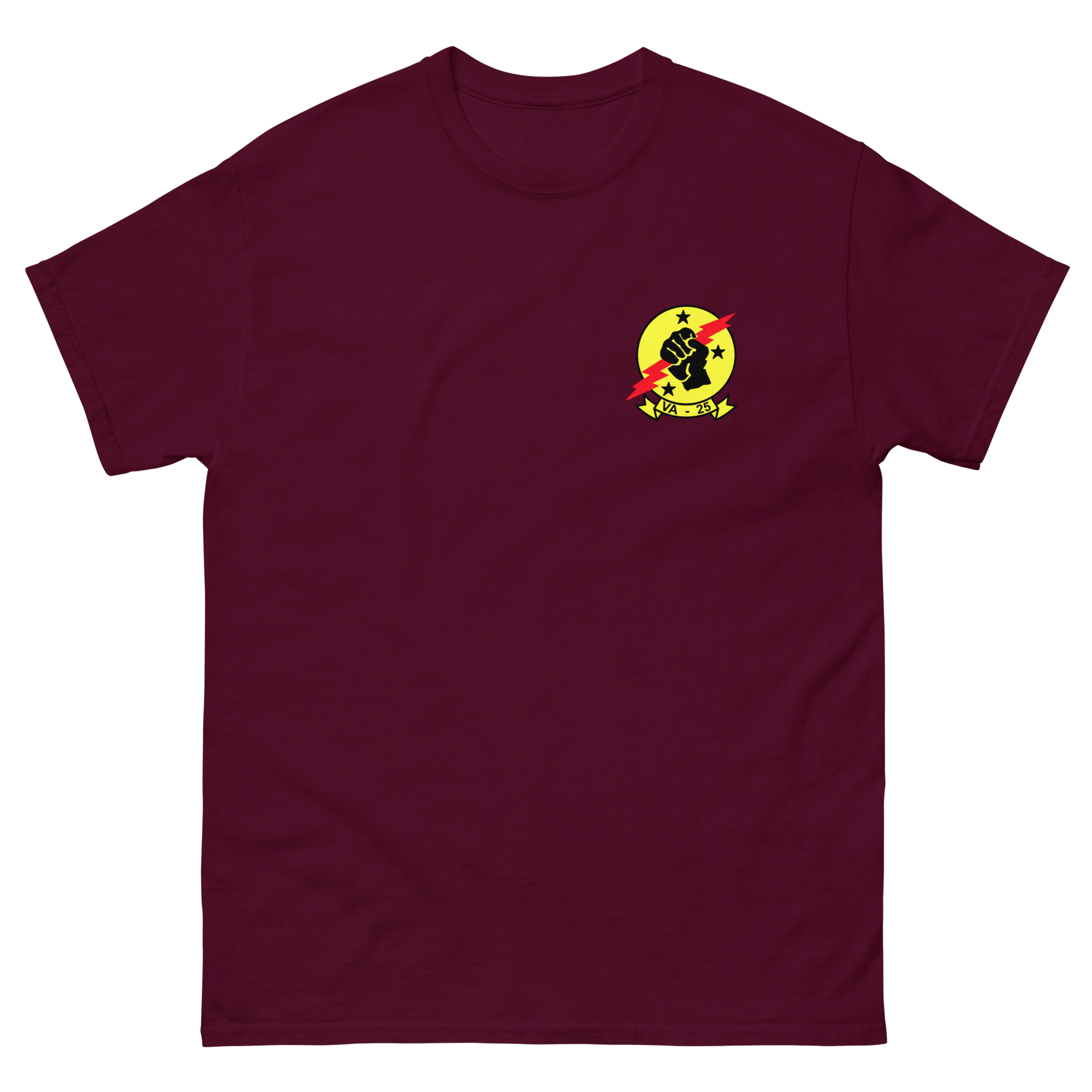 VA-25 Fist of the Fleet Squadron Crest T-Shirt – front view, maroon